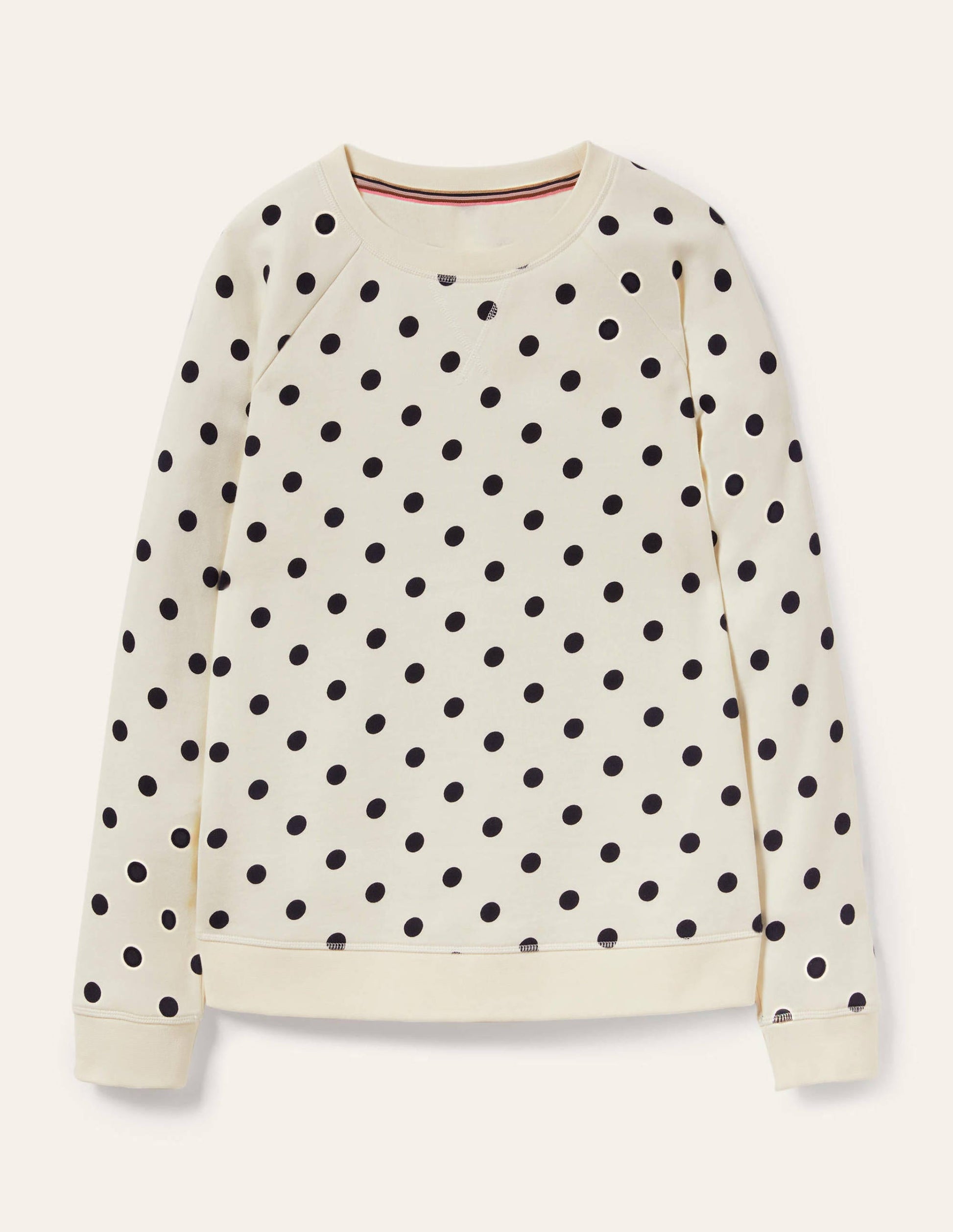 Printed Cotton Sweatshirt-Ivory, Regular Dot-5
