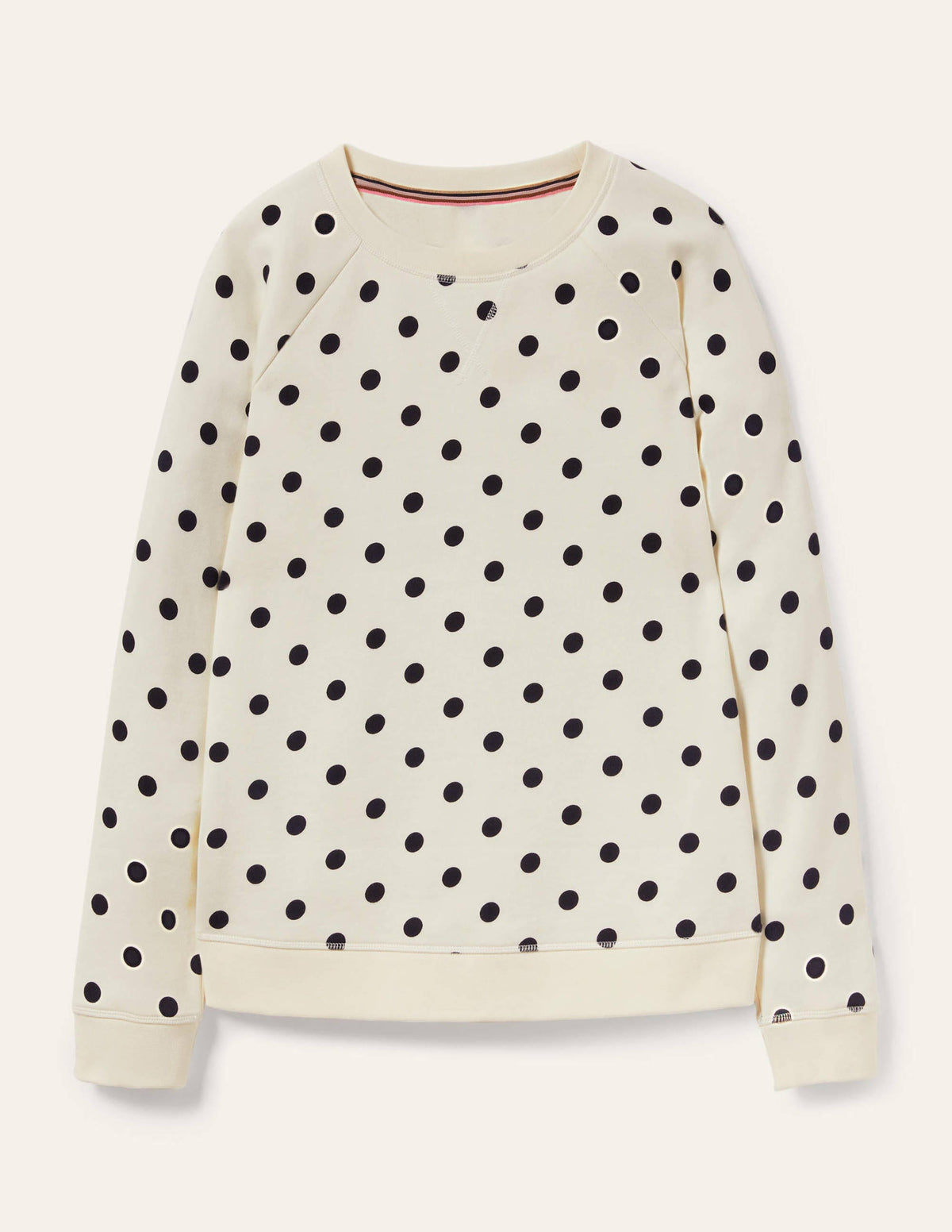 Printed Cotton Sweatshirt-Ivory, Regular Dot - Image 5
