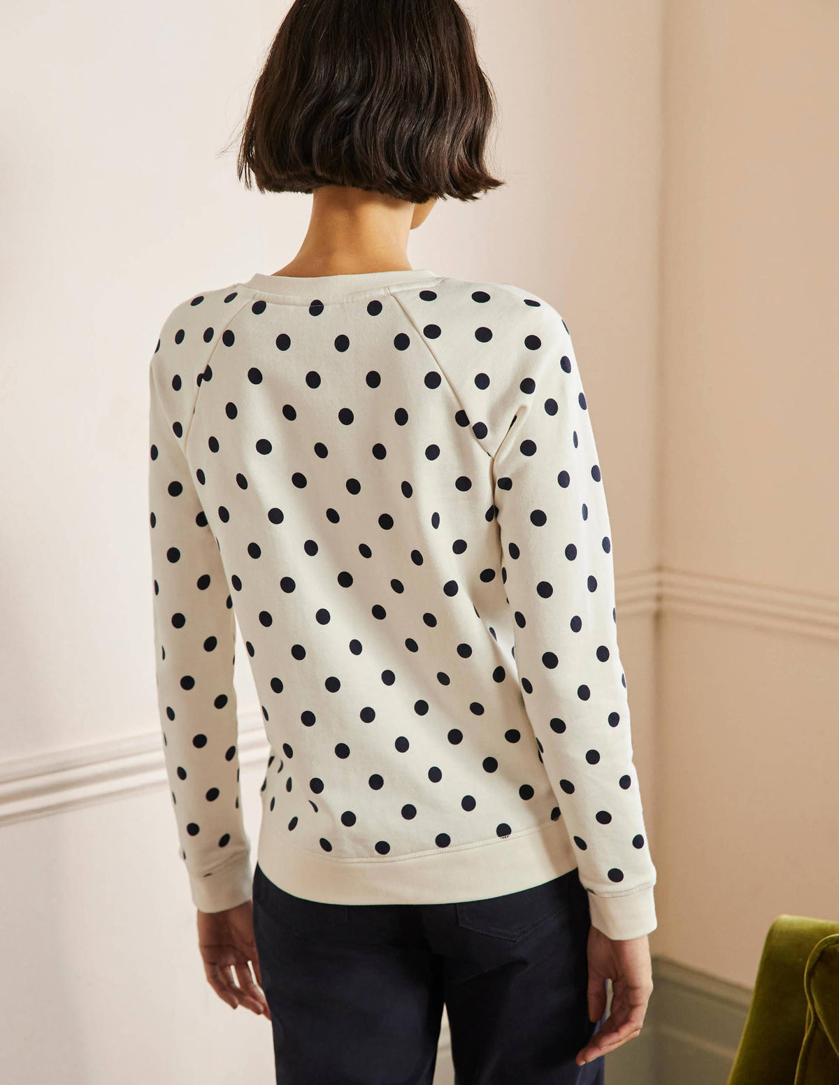 Printed Cotton Sweatshirt-Ivory, Regular Dot - Image 3