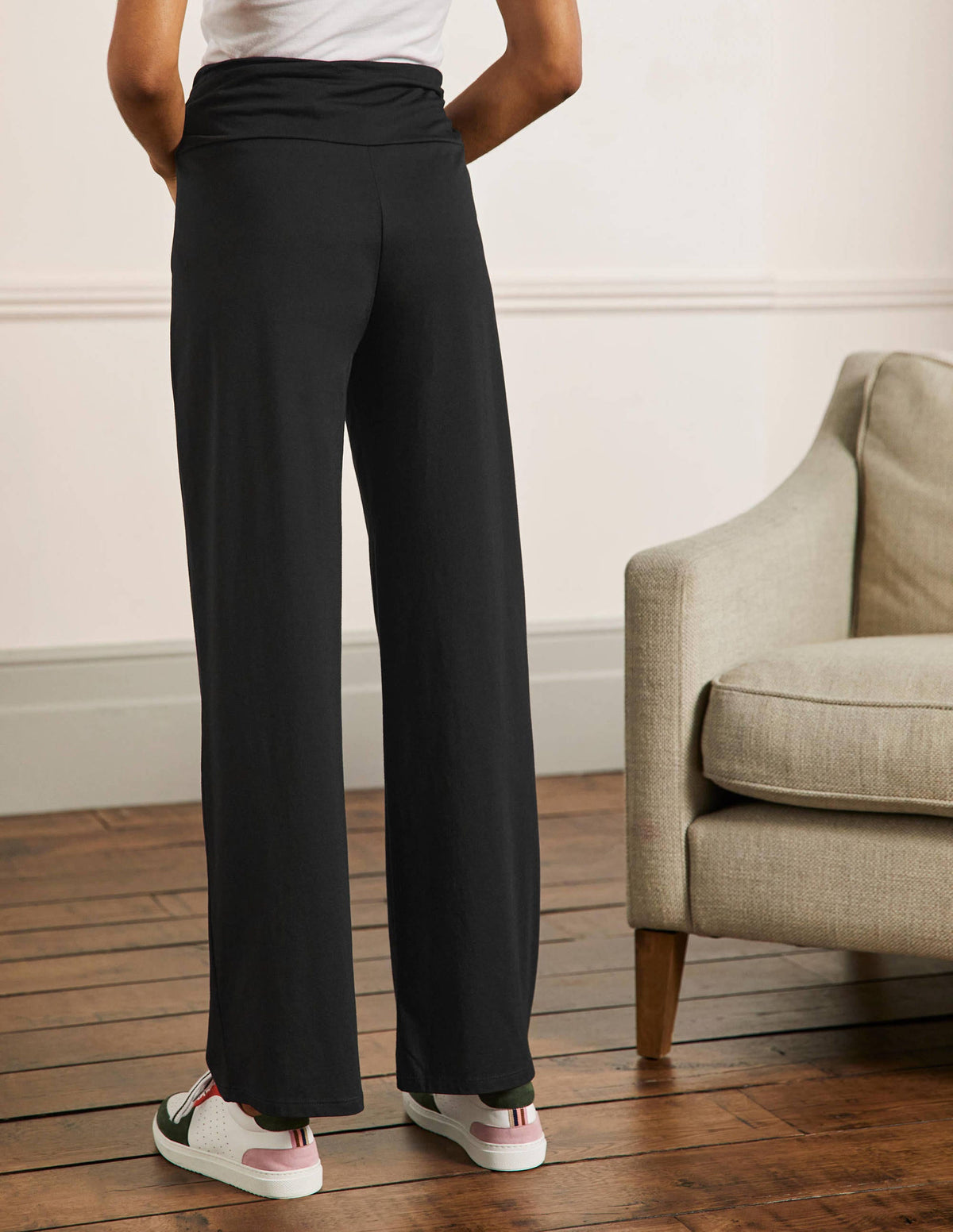 Wide Leg Jersey Trousers-Black-3