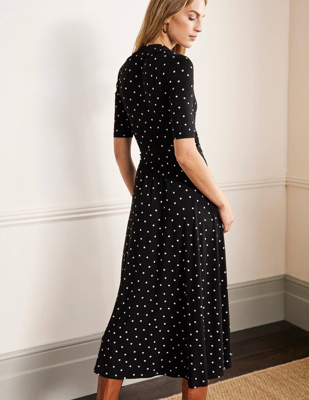 Lavinia Jersey Wrap Dress-Black, Polka Dot - Image 3