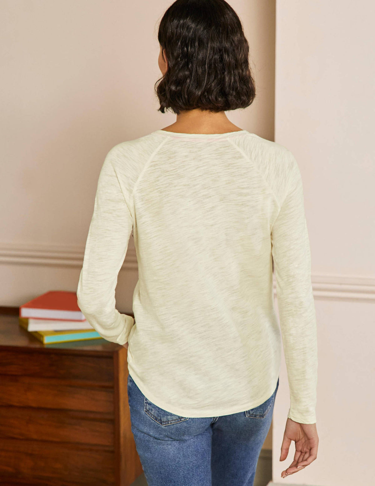 Lorna Baseball Jersey Top-Ivory, Floral Chest Stripe - Image 3