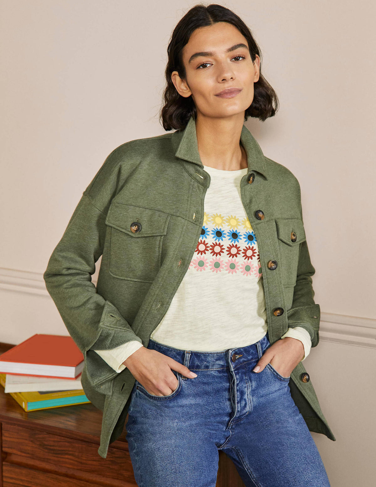 Lorna Baseball Jersey Top-Ivory, Floral Chest Stripe - Image 4