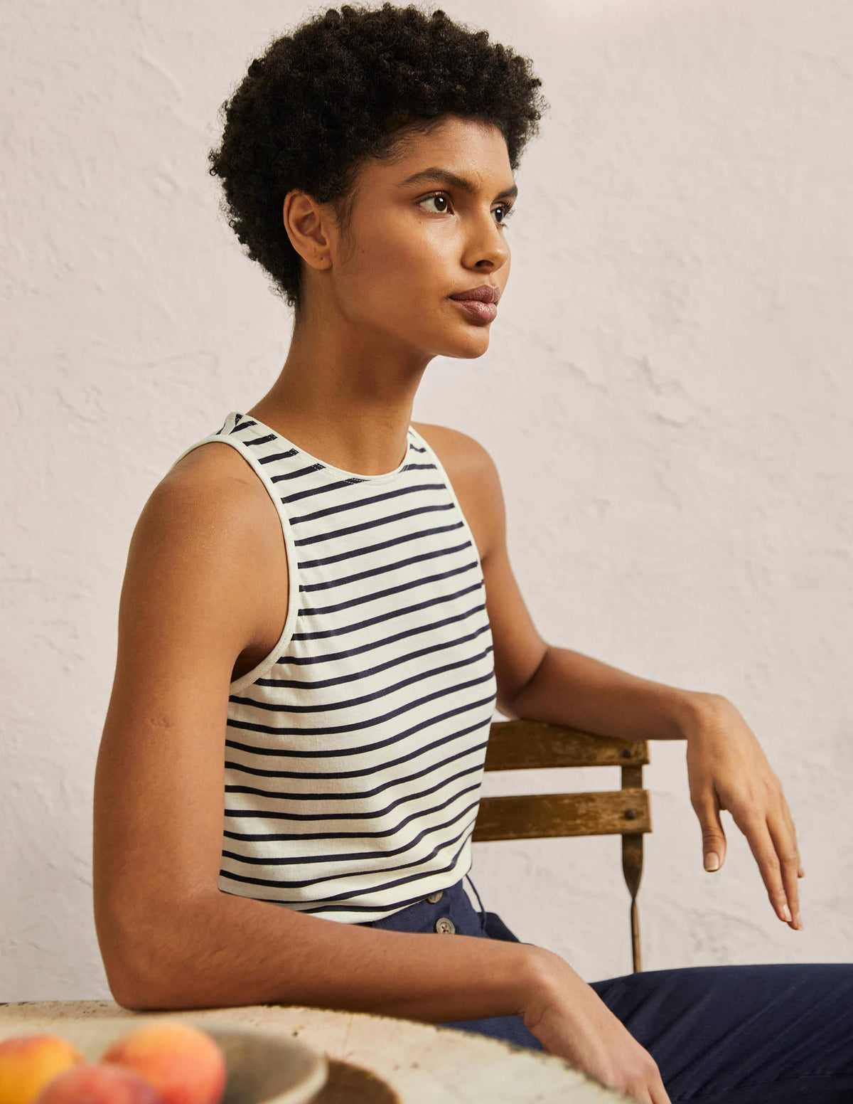 Supersoft Vest-Ivory / Navy Stripe - Image 1
