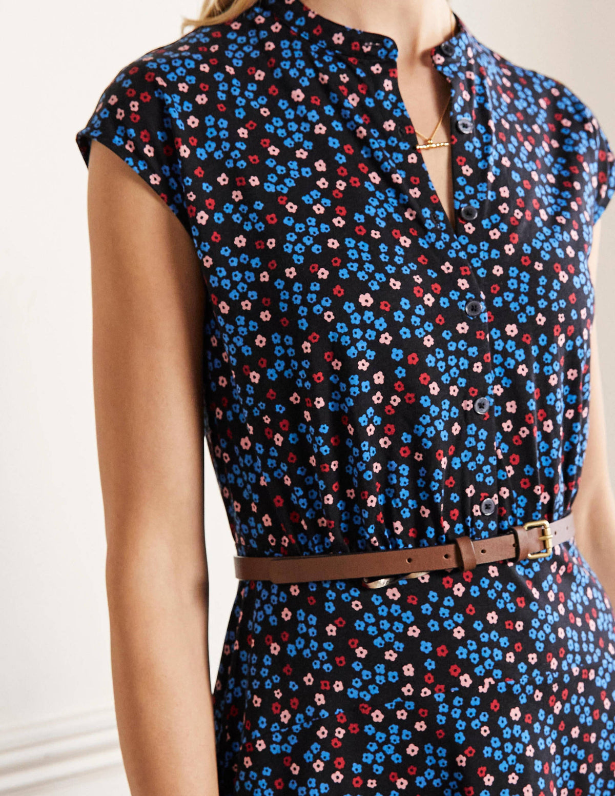 Easy Jersey Shirt Dress-Black, Ditsy Cluster - Image 2