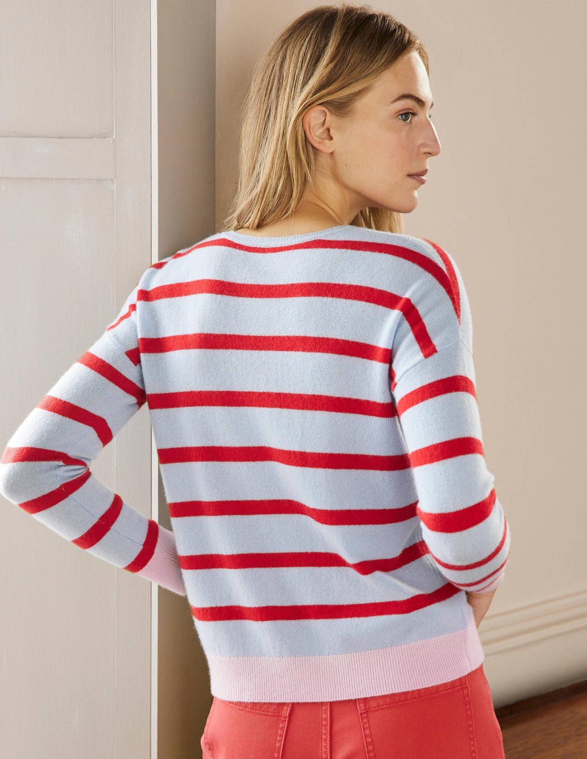 Striped Cashmere Jumper-Lapis Light Blue Stripe - Image 3