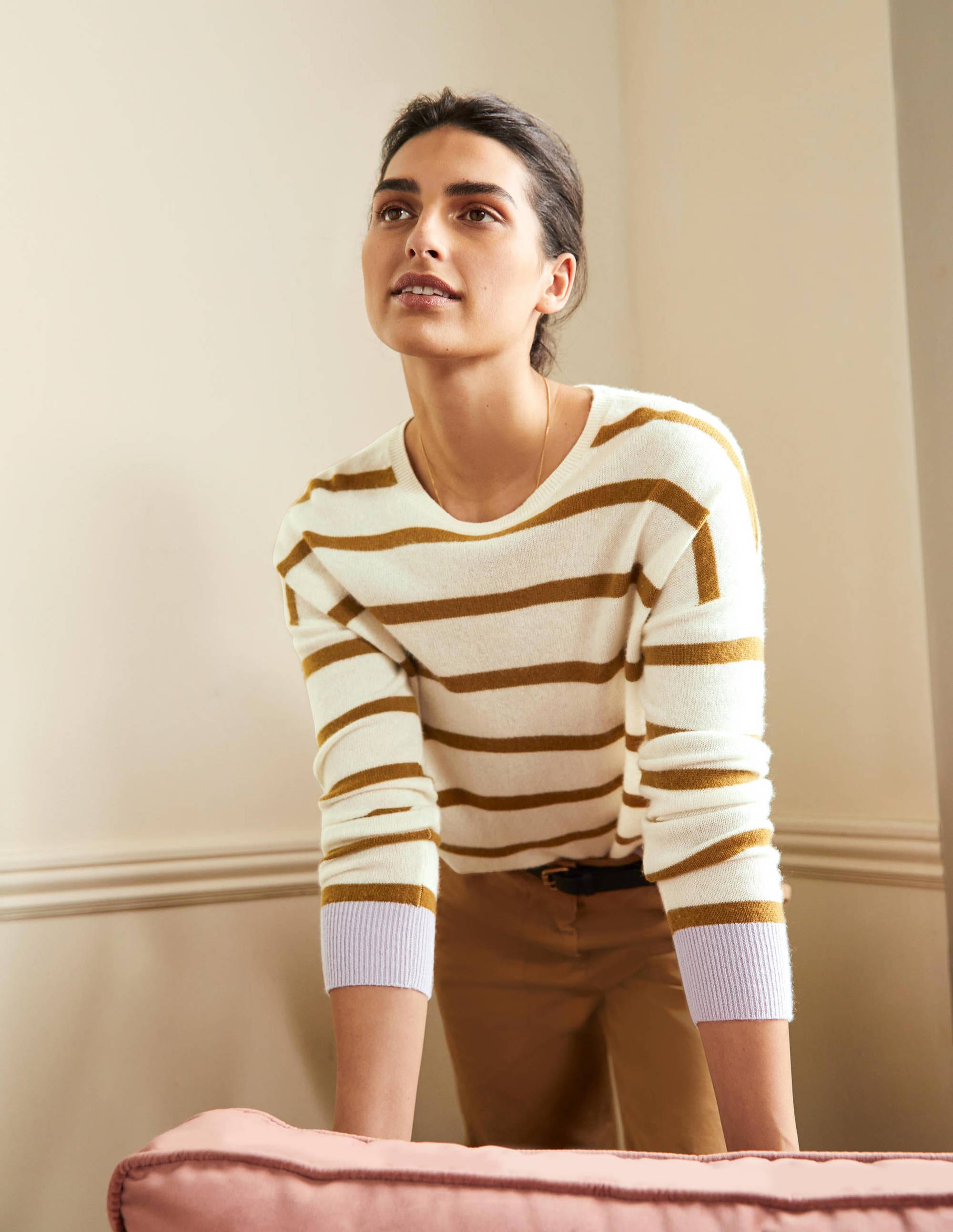 Striped Cashmere Jumper-Ivory Melange Stripe - Image 4