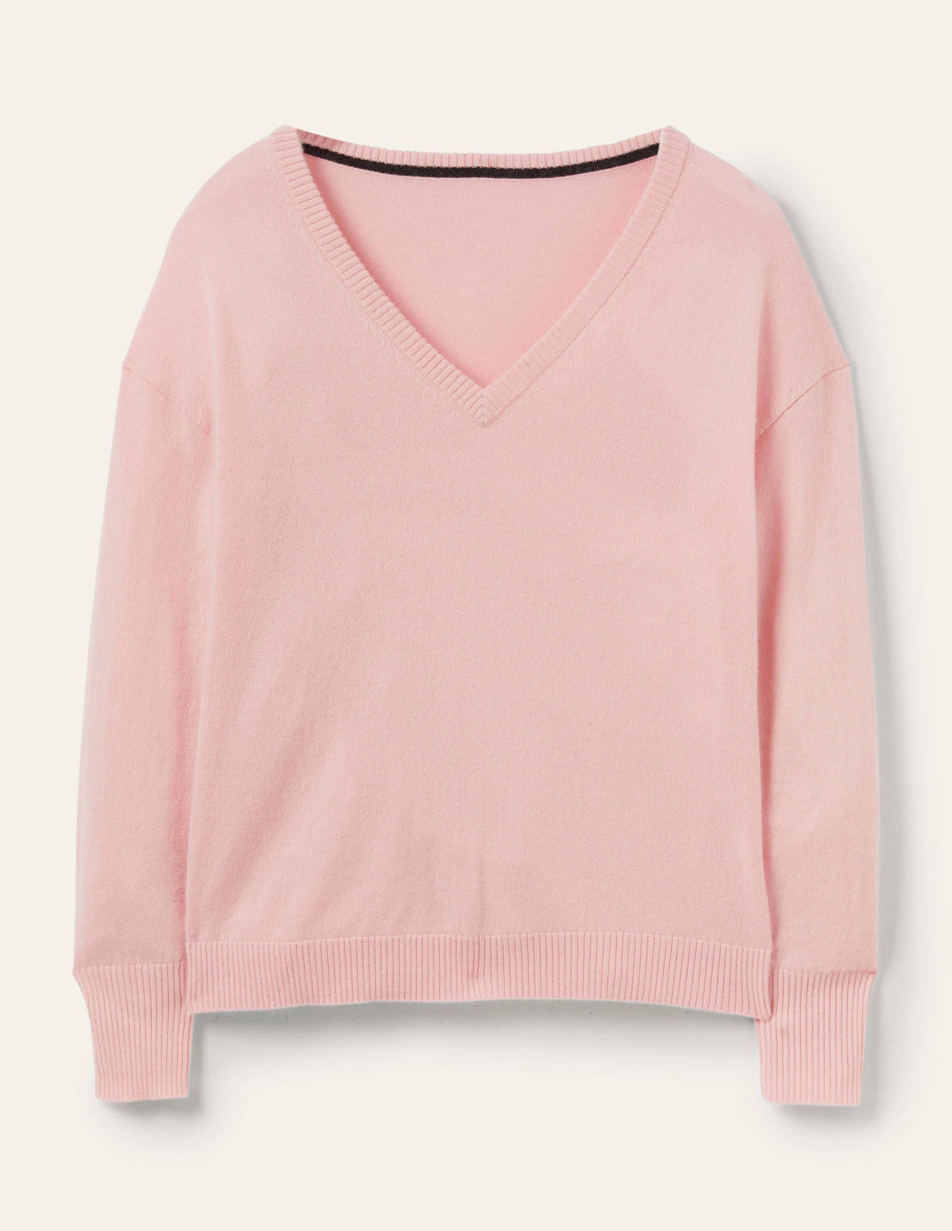 Cashmere V-neck Relaxed Jumper-Pink Blush-5