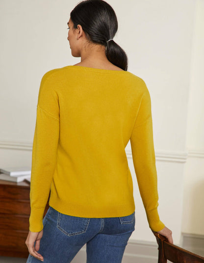 Cashmere V-neck Relaxed Jumper-Citrine Yellow-3