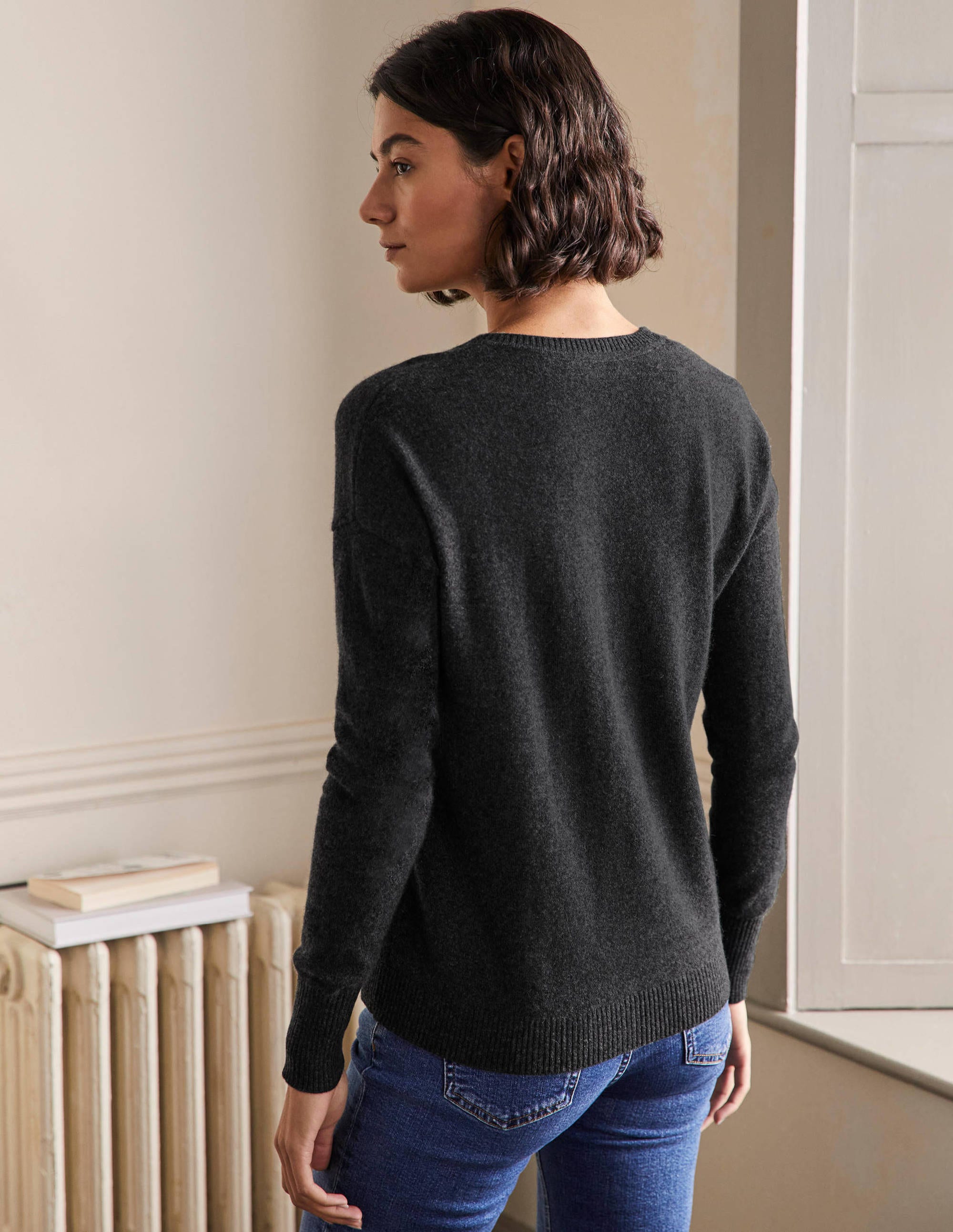 Cashmere Cardigan-Charcoal Melange - Image 3