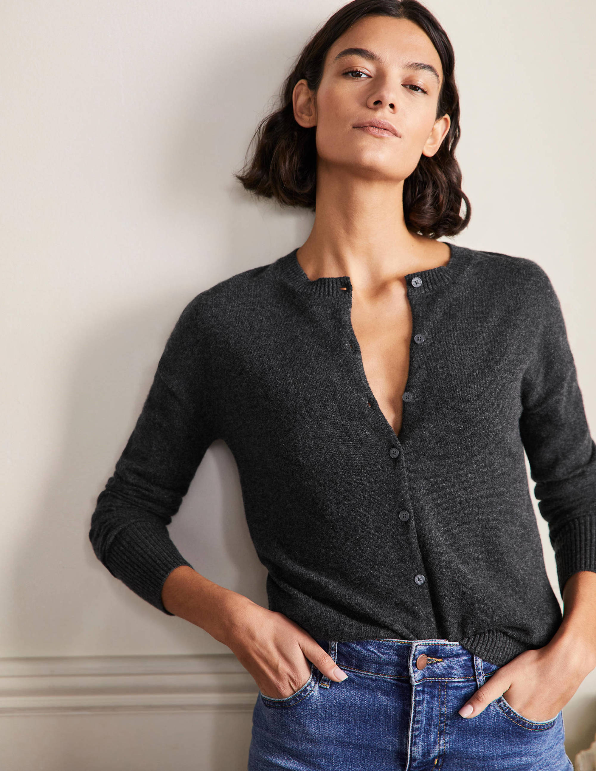 Cashmere Cardigan-Charcoal Melange - Image 4