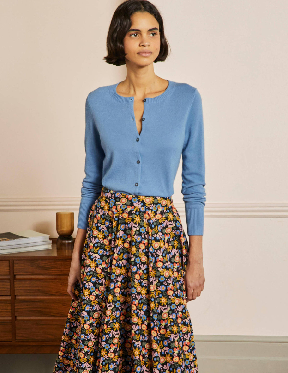 Cashmere Cropped Cardigan-Riviera Blue - Image 1