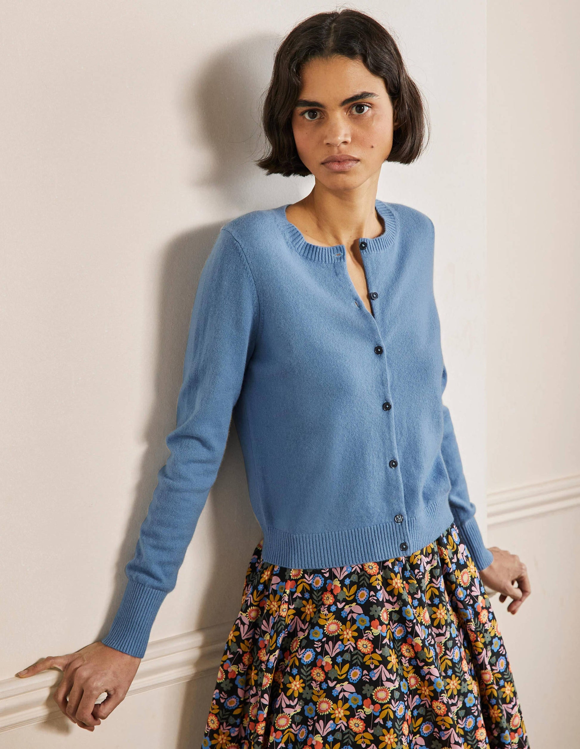 Cashmere Cropped Cardigan-Riviera Blue-4