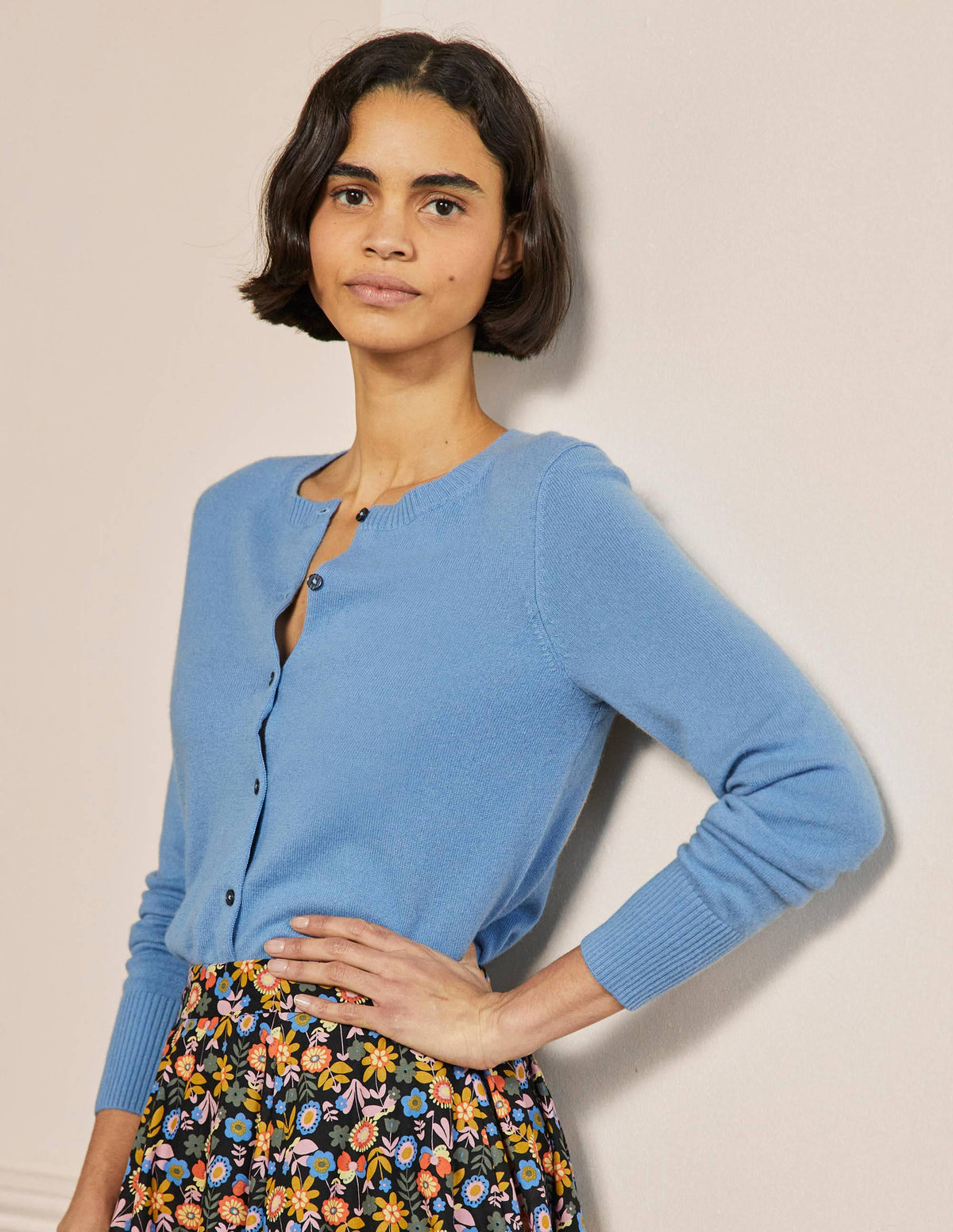 Cashmere Cropped Cardigan-Riviera Blue-5