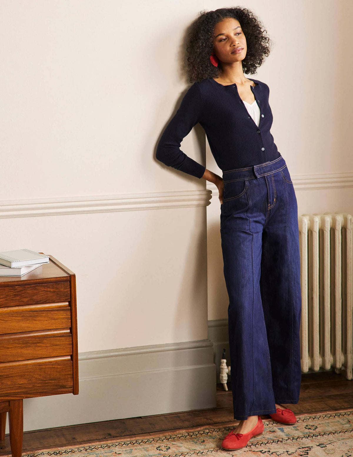 Cashmere Cropped Cardigan-Navy - Image 1