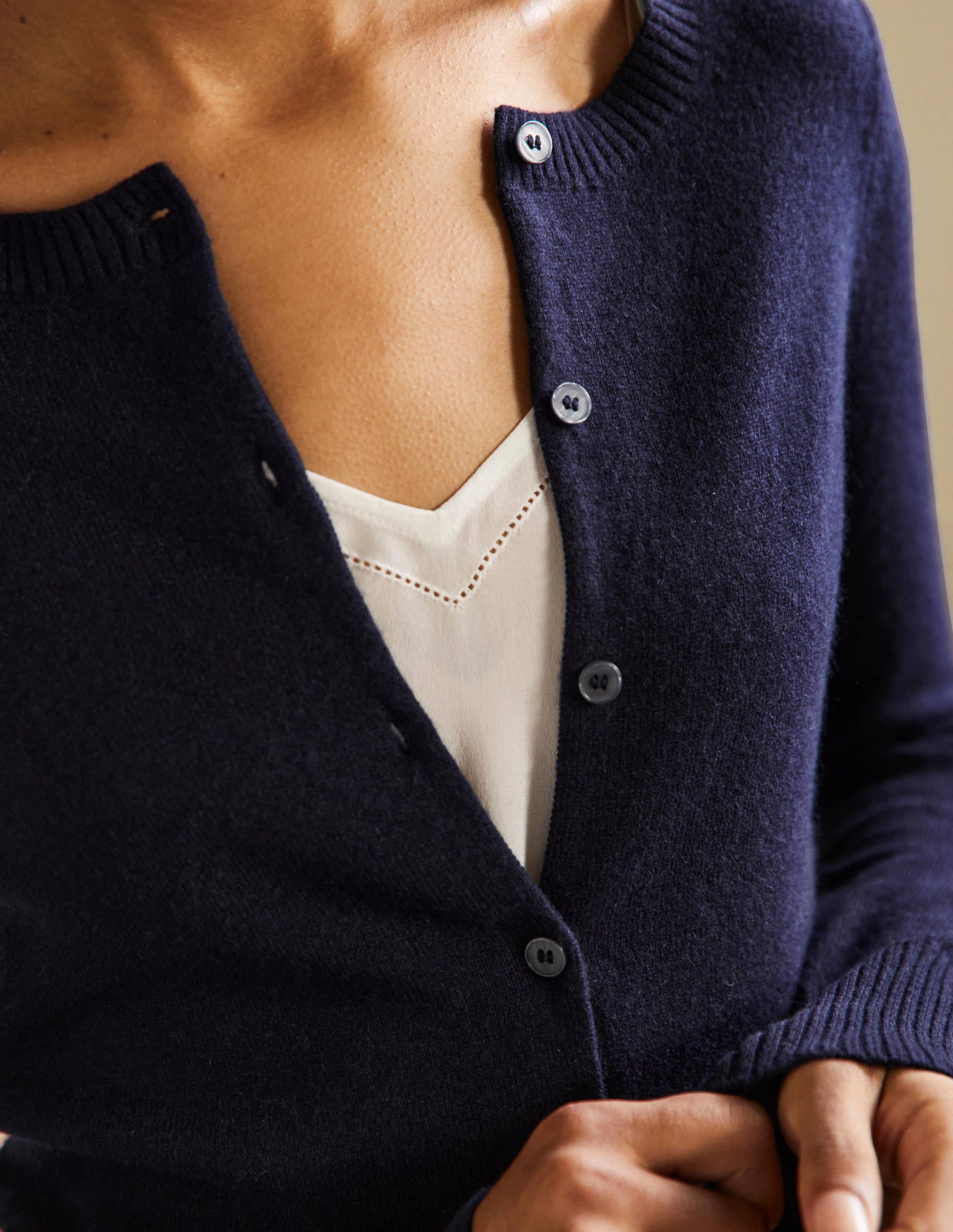 Cashmere Cropped Cardigan-Navy - Image 2