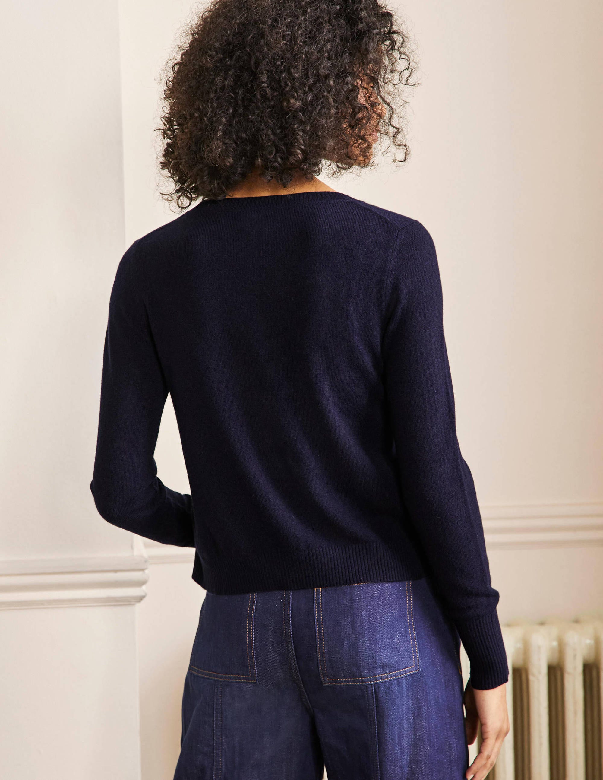 Cashmere Cropped Cardigan-Navy - Image 3