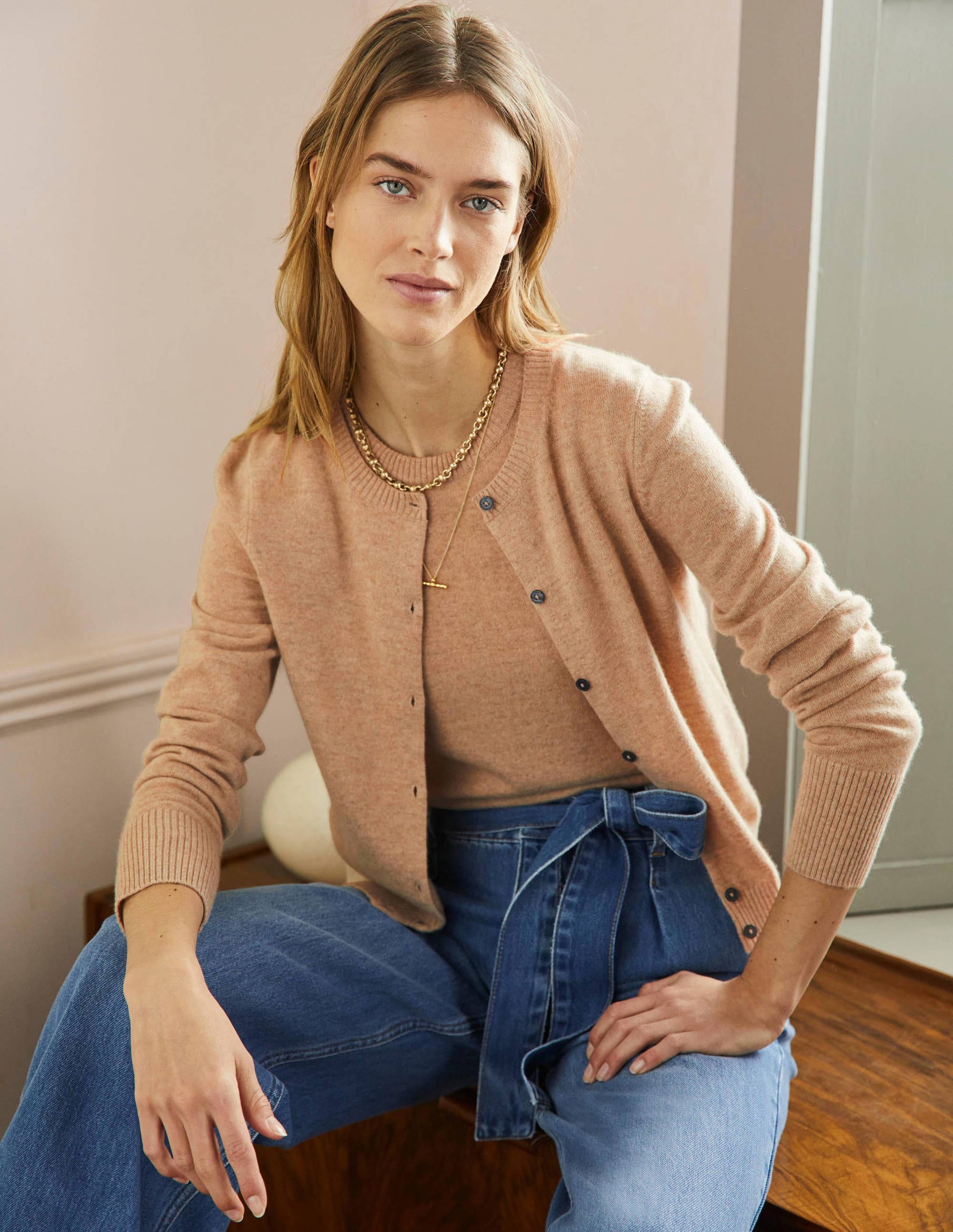 Cashmere Cropped Cardigan-Chinchilla Melange-1