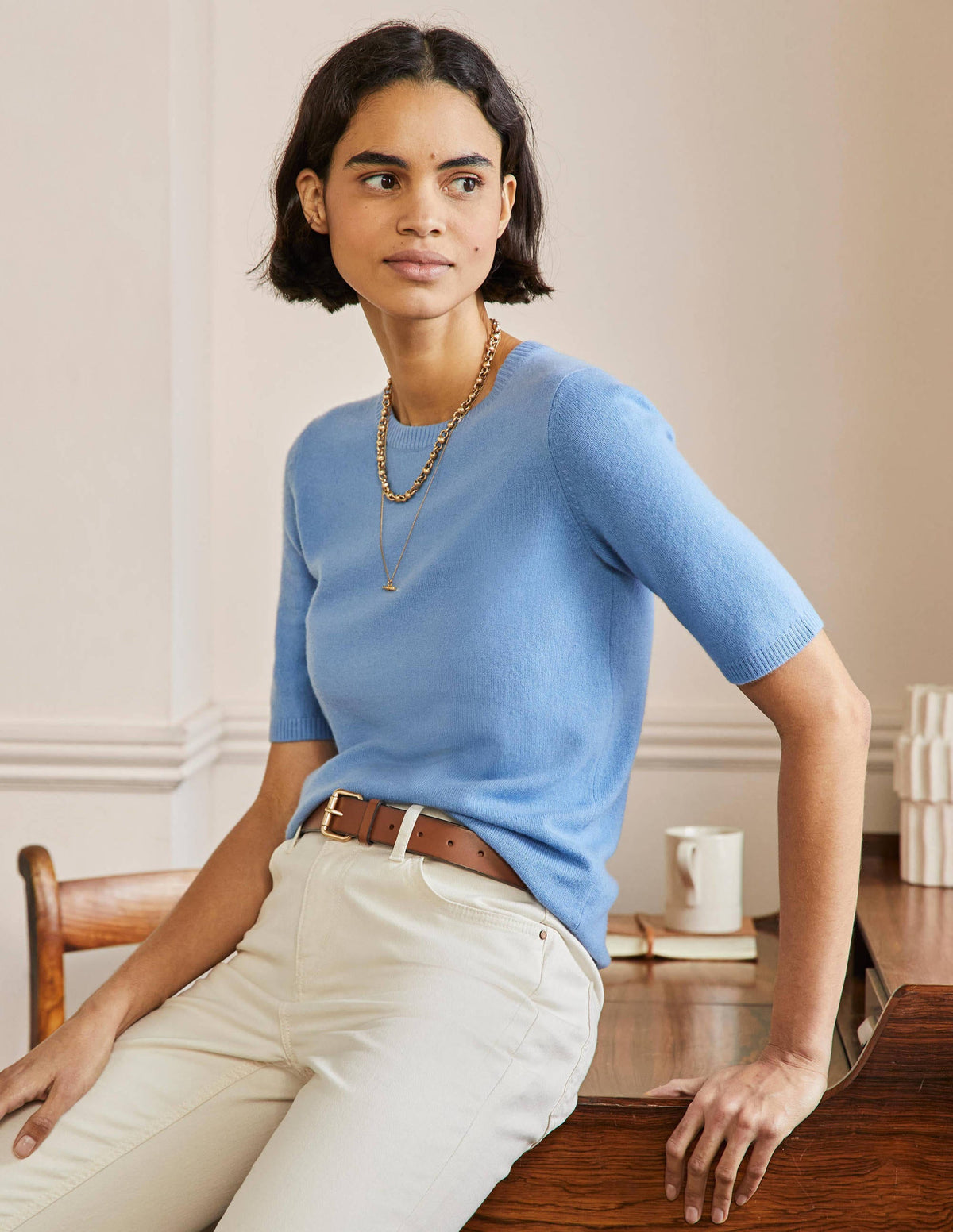 Cashmere Knitted Top-Riviera Blue-3
