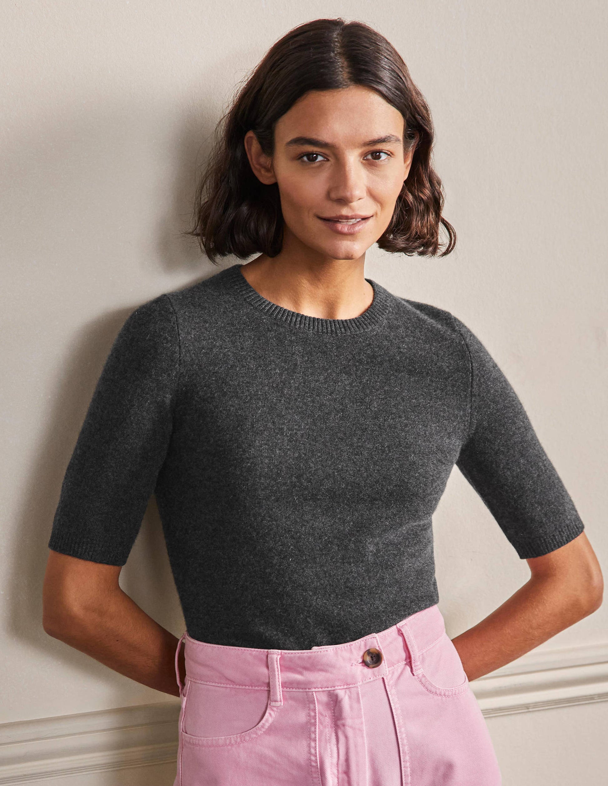 Cashmere Knitted Top-Charcoal Melange-1