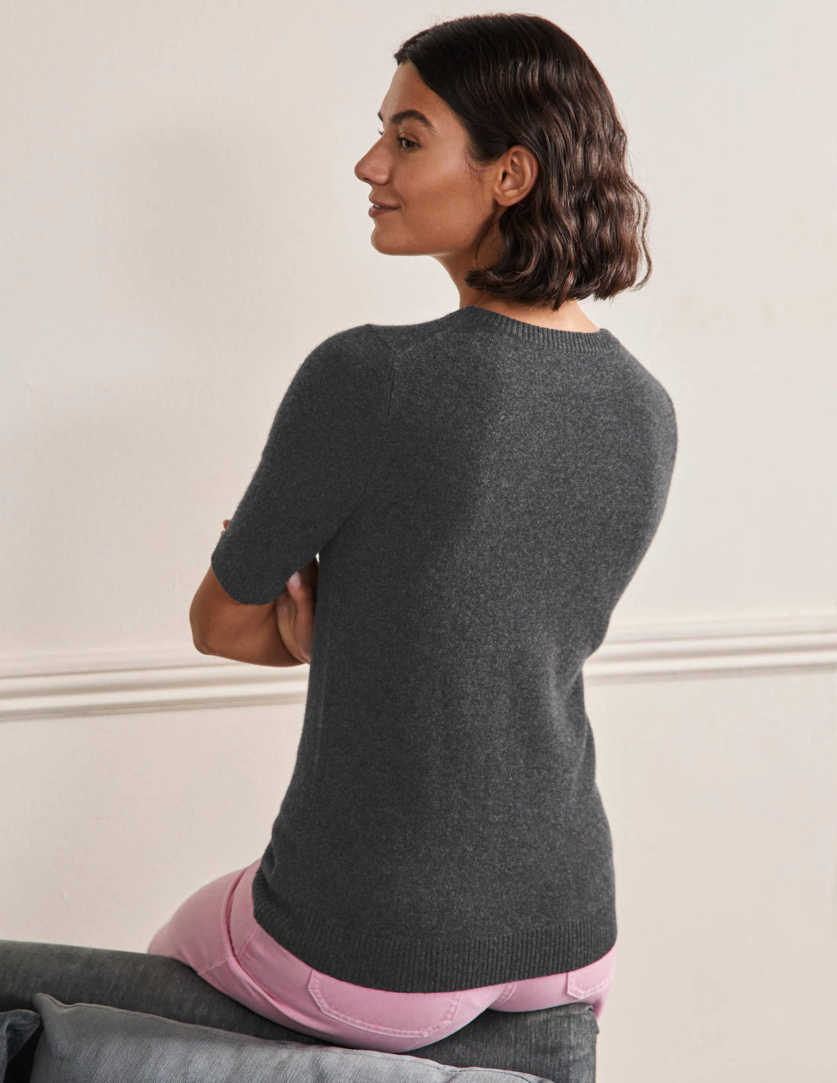 Cashmere Knitted Top-Charcoal Melange - Image 3