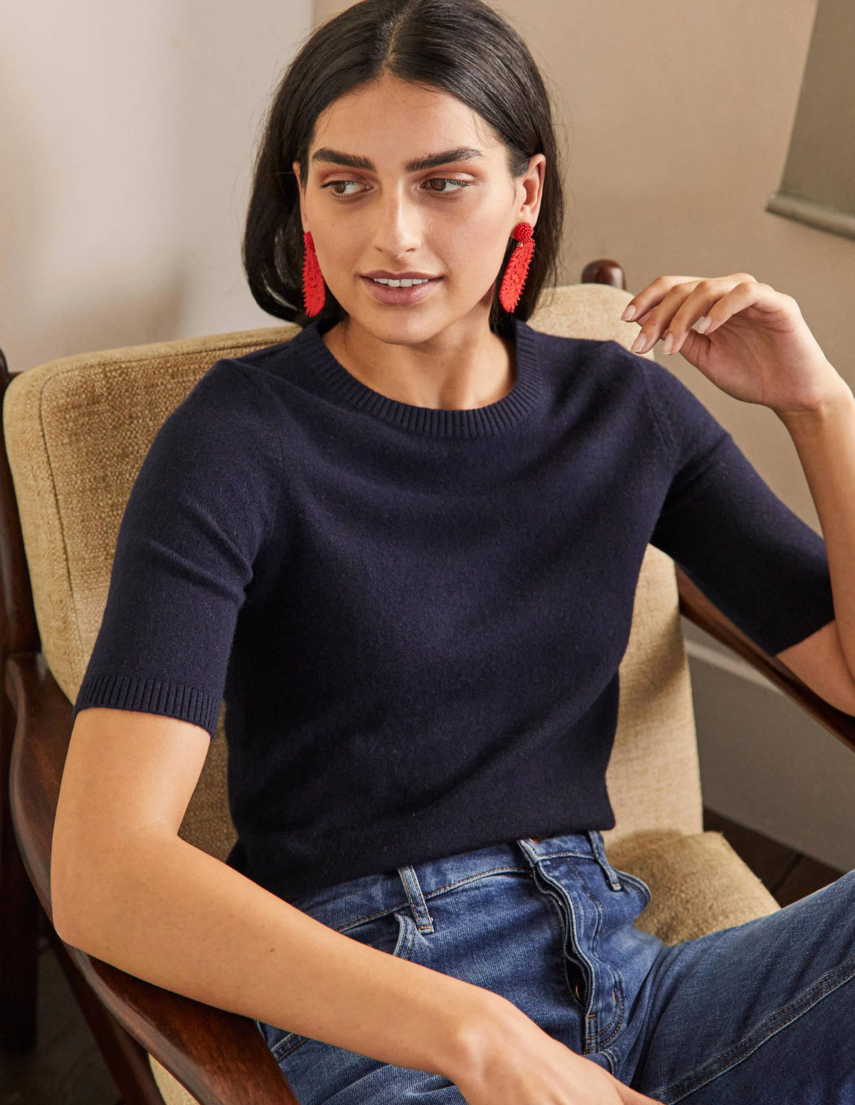 Cashmere Knitted Top-Navy-1