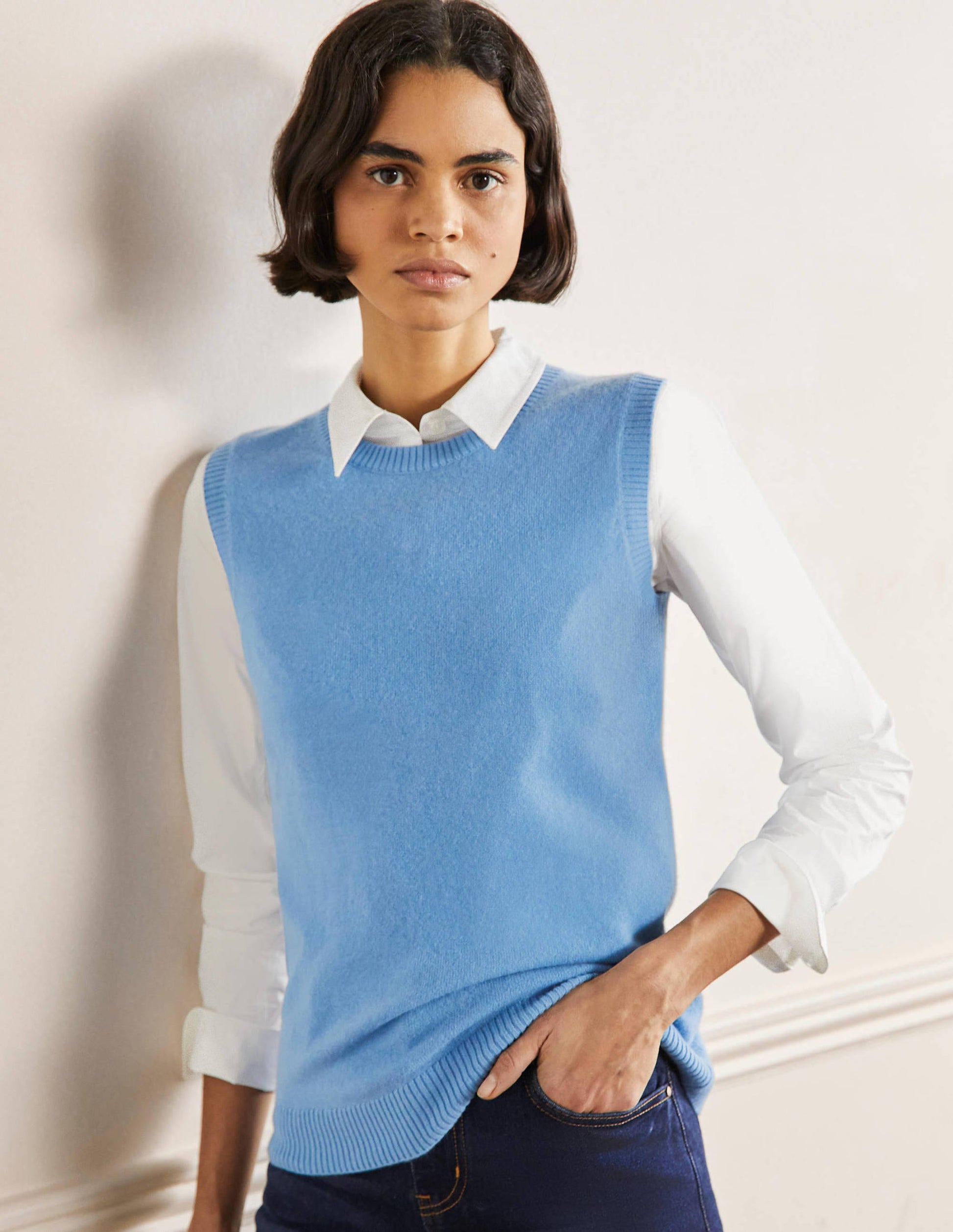 Cashmere Knitted Tank Top-Riviera Blue-1