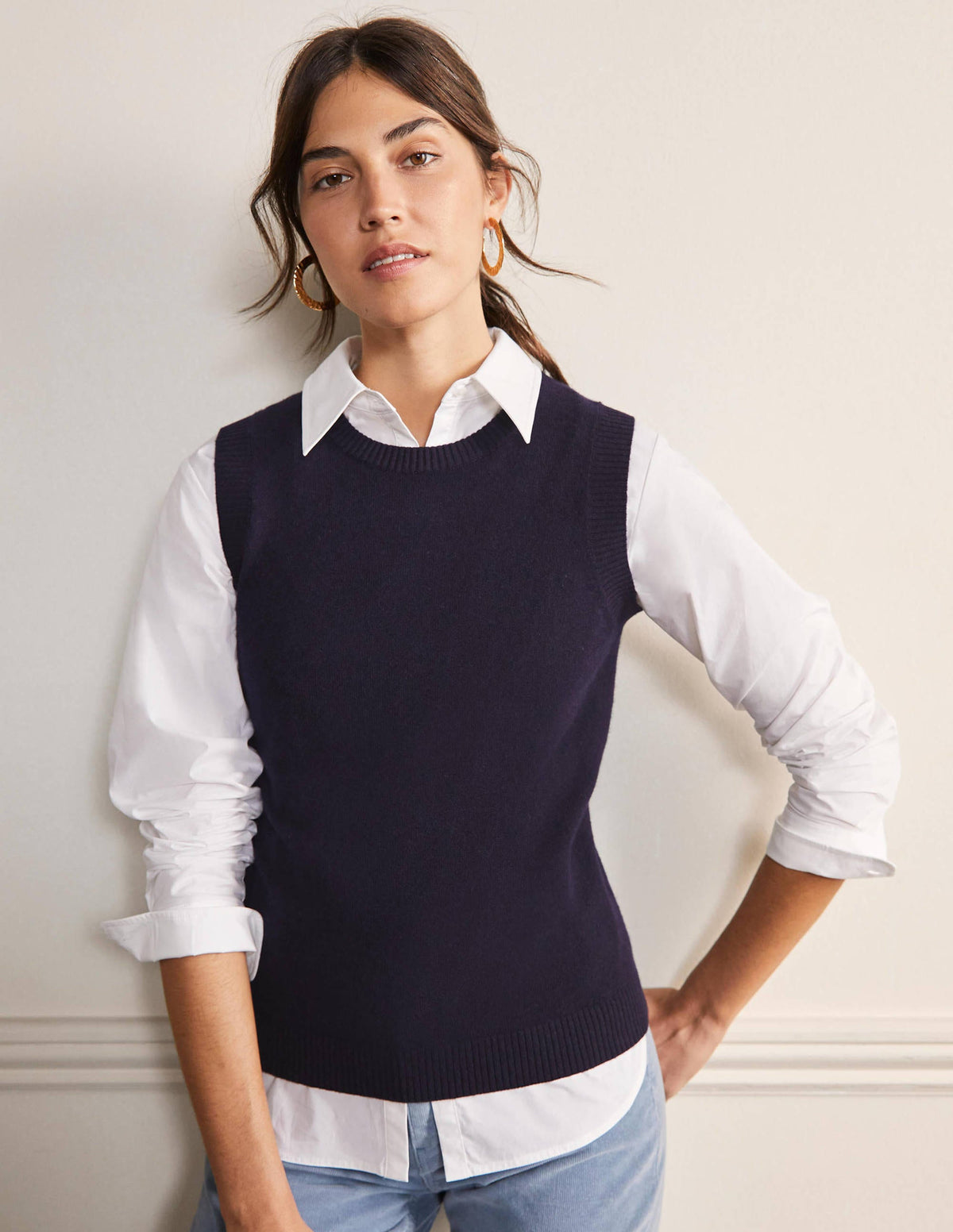 Cashmere Knitted Tank Top-Navy - Image 1