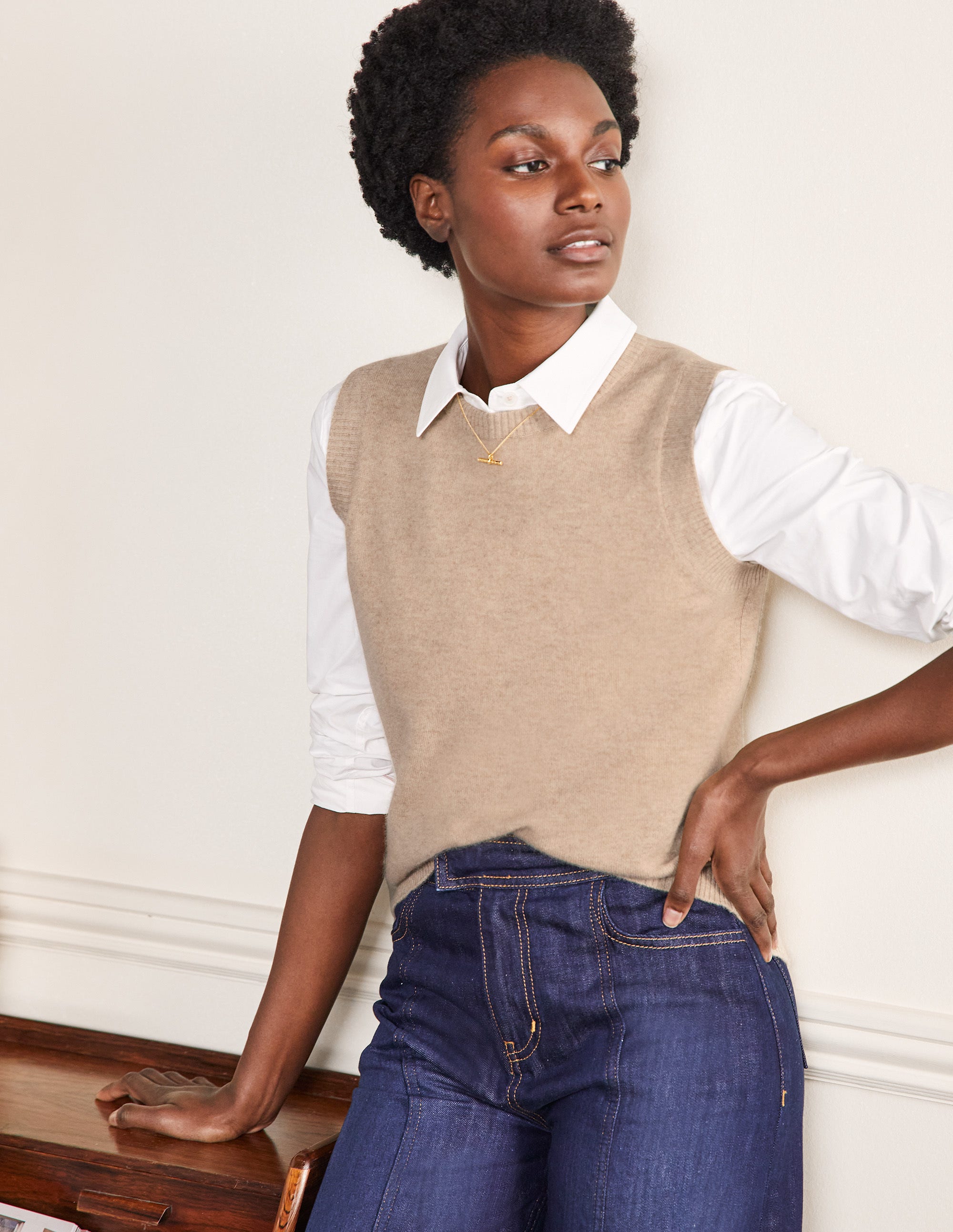 Cashmere Knitted Tank Top-Chinchilla Melange - Image 1