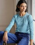Cotton Crew Neck Jumper-Dusty Blue
