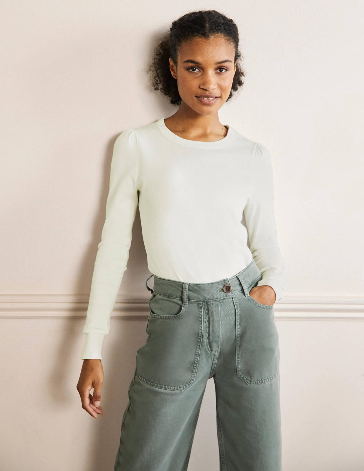 Cotton Crew Neck Jumper-Ivory - Image 1