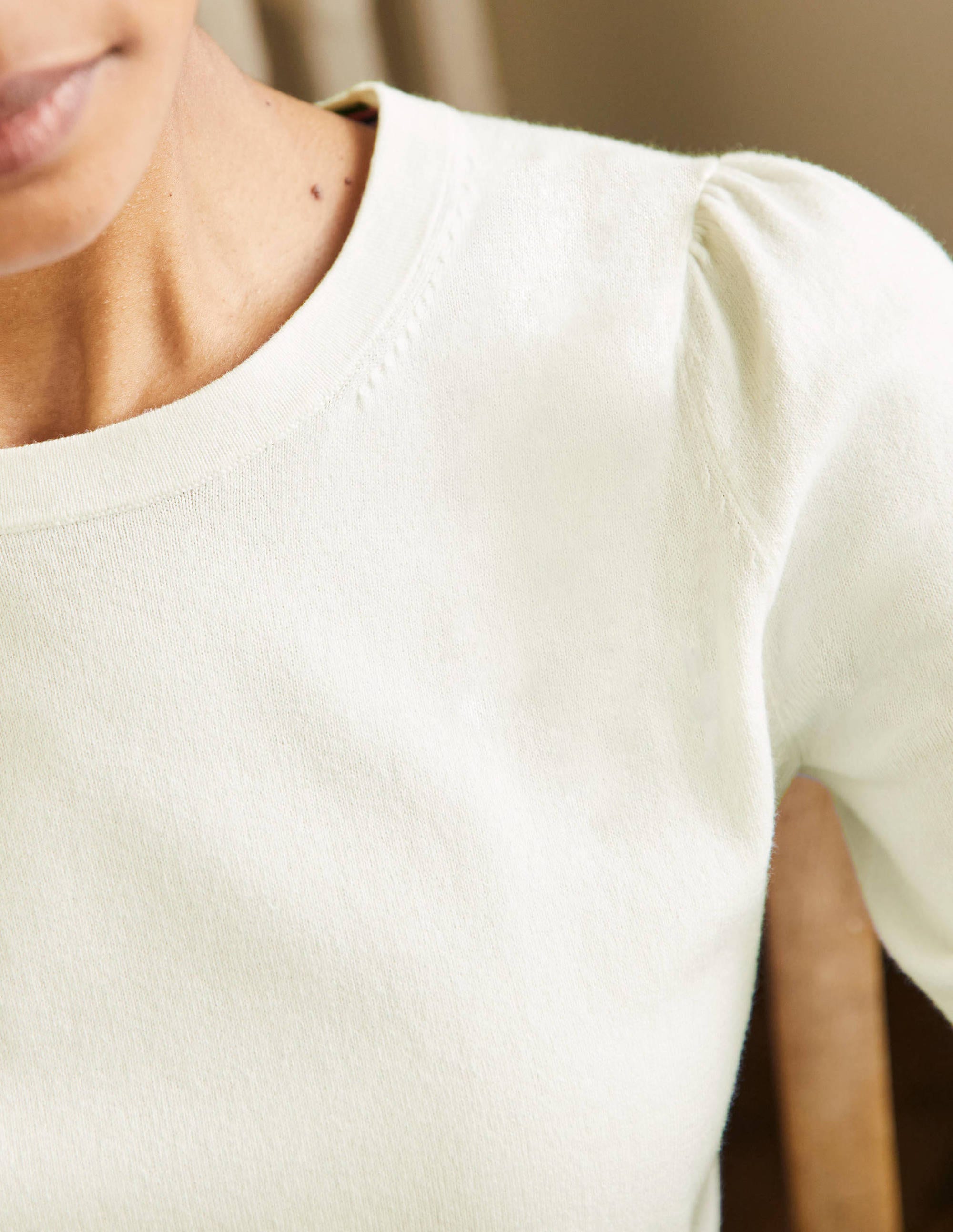 Cotton Crew Neck Jumper-Ivory - Image 2