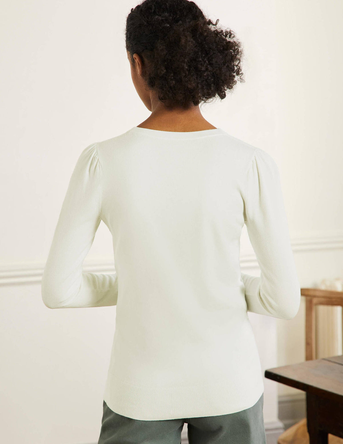 Cotton Crew Neck Jumper-Ivory - Image 3