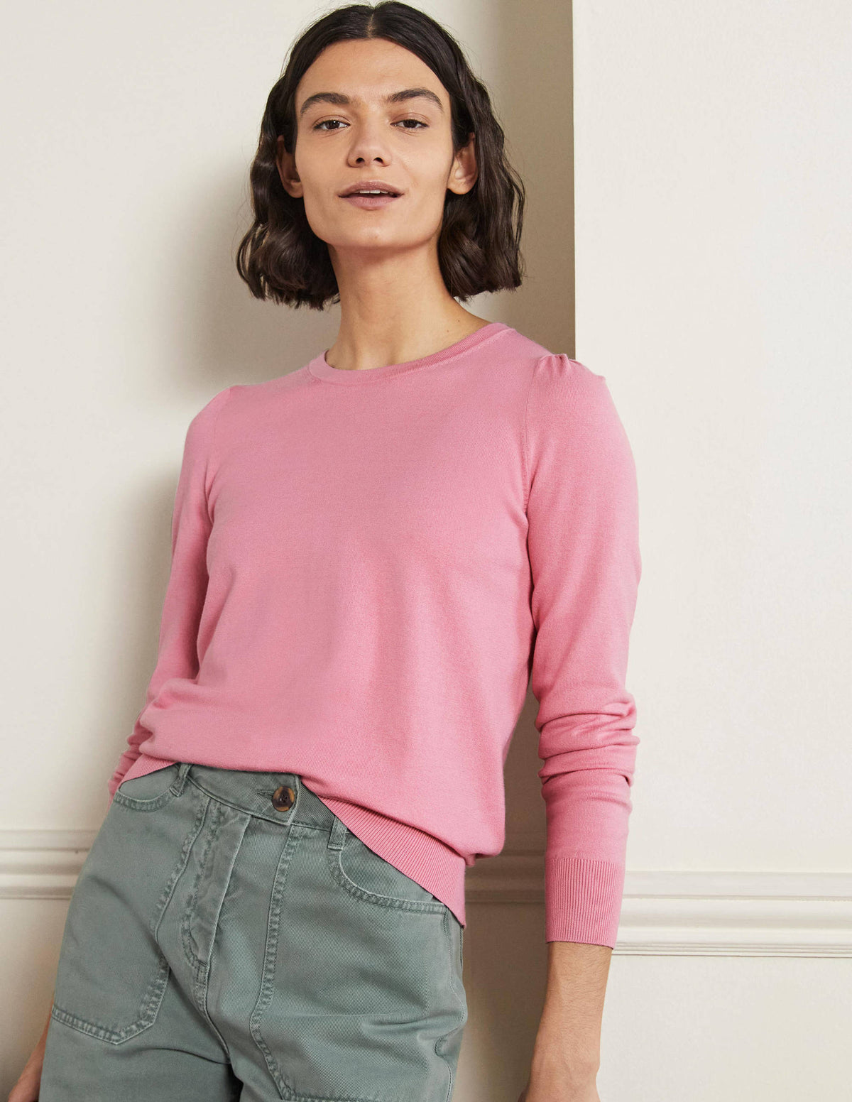 Cotton Crew Neck Jumper-Posy Pink - Image 1