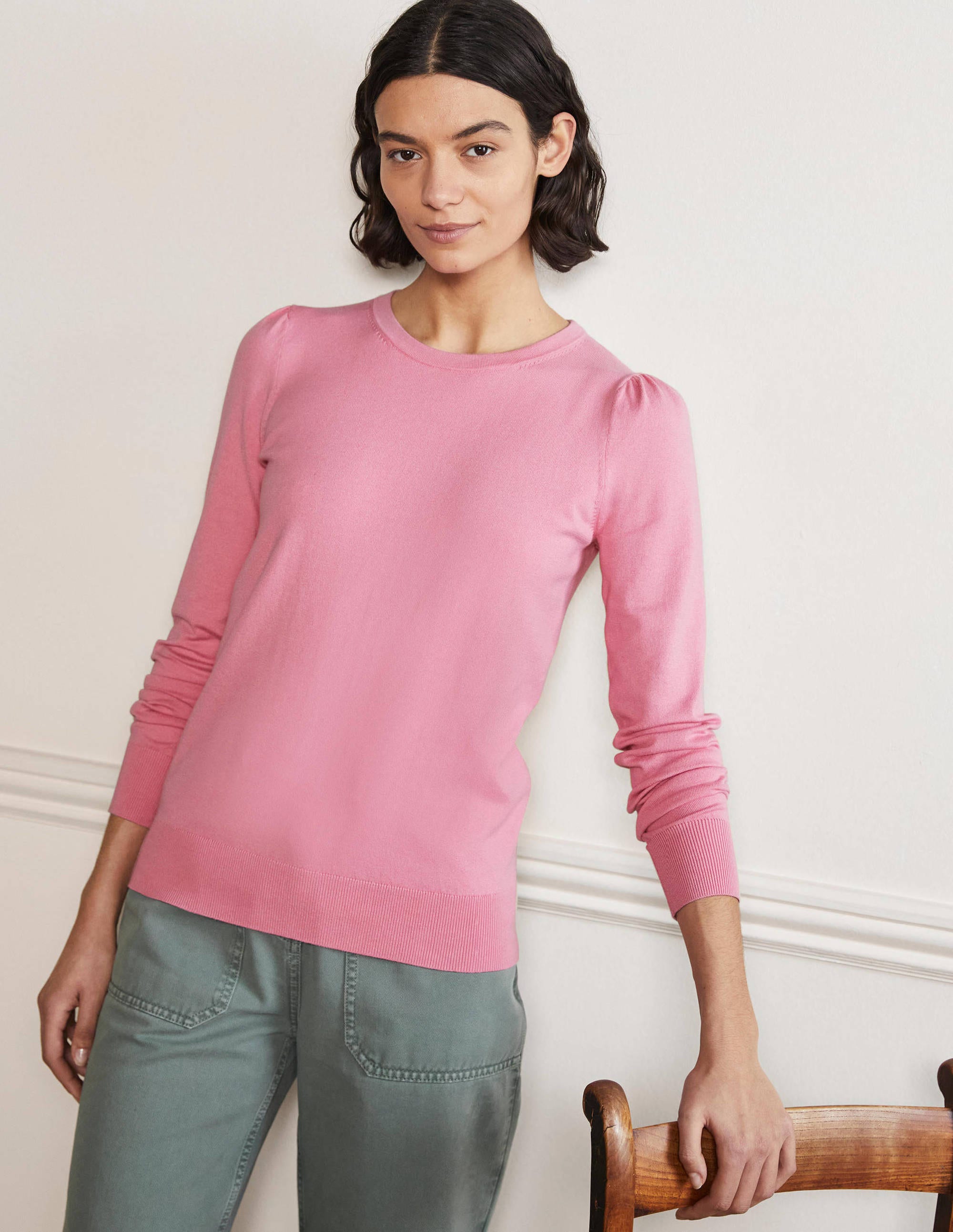 Cotton Crew Neck Jumper-Posy Pink - Image 4