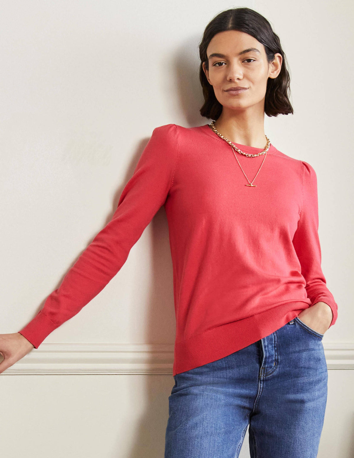 Cotton Crew Neck Jumper-Radish - Image 1