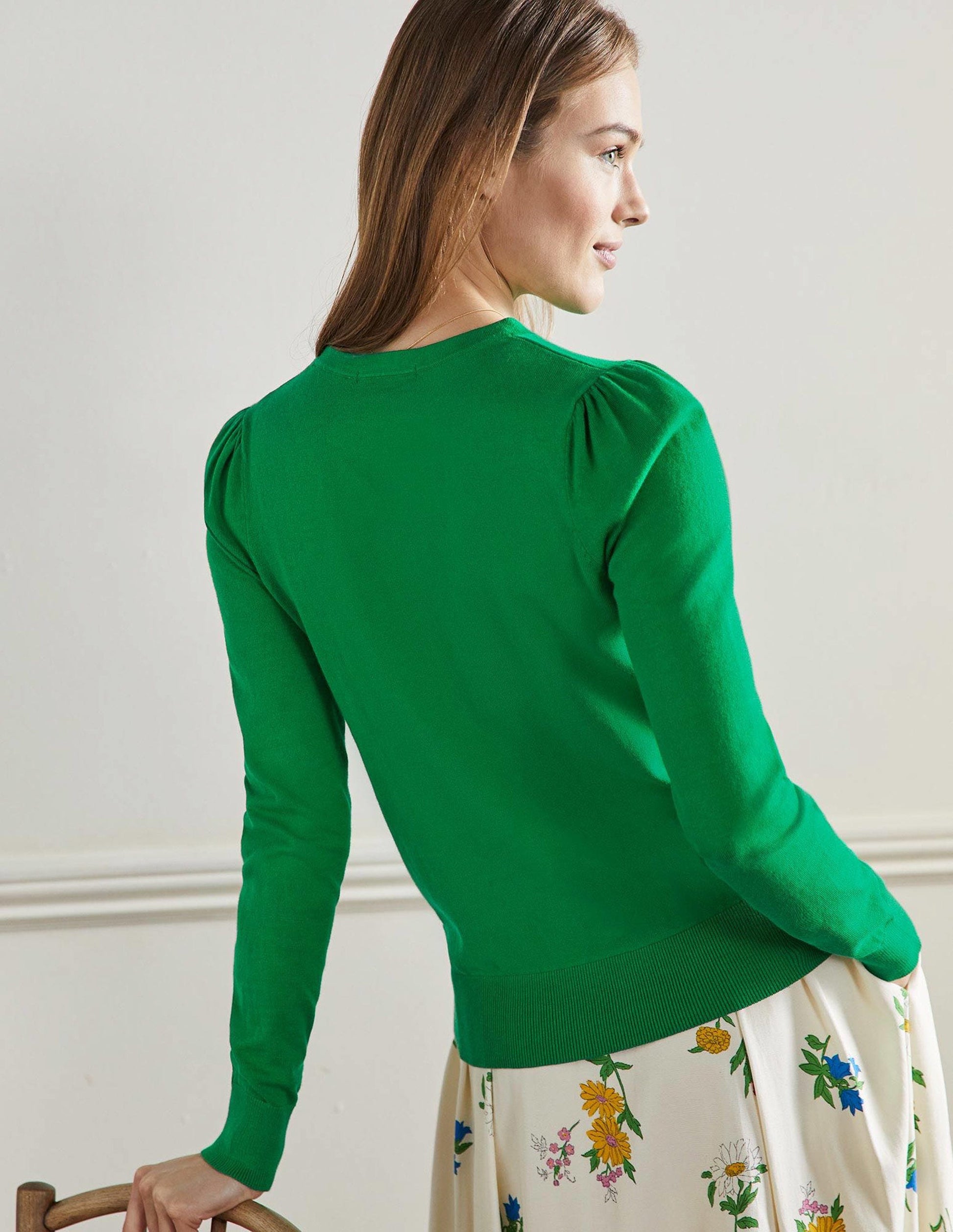 Cotton Crew Neck Cardigan-Highland Green-3
