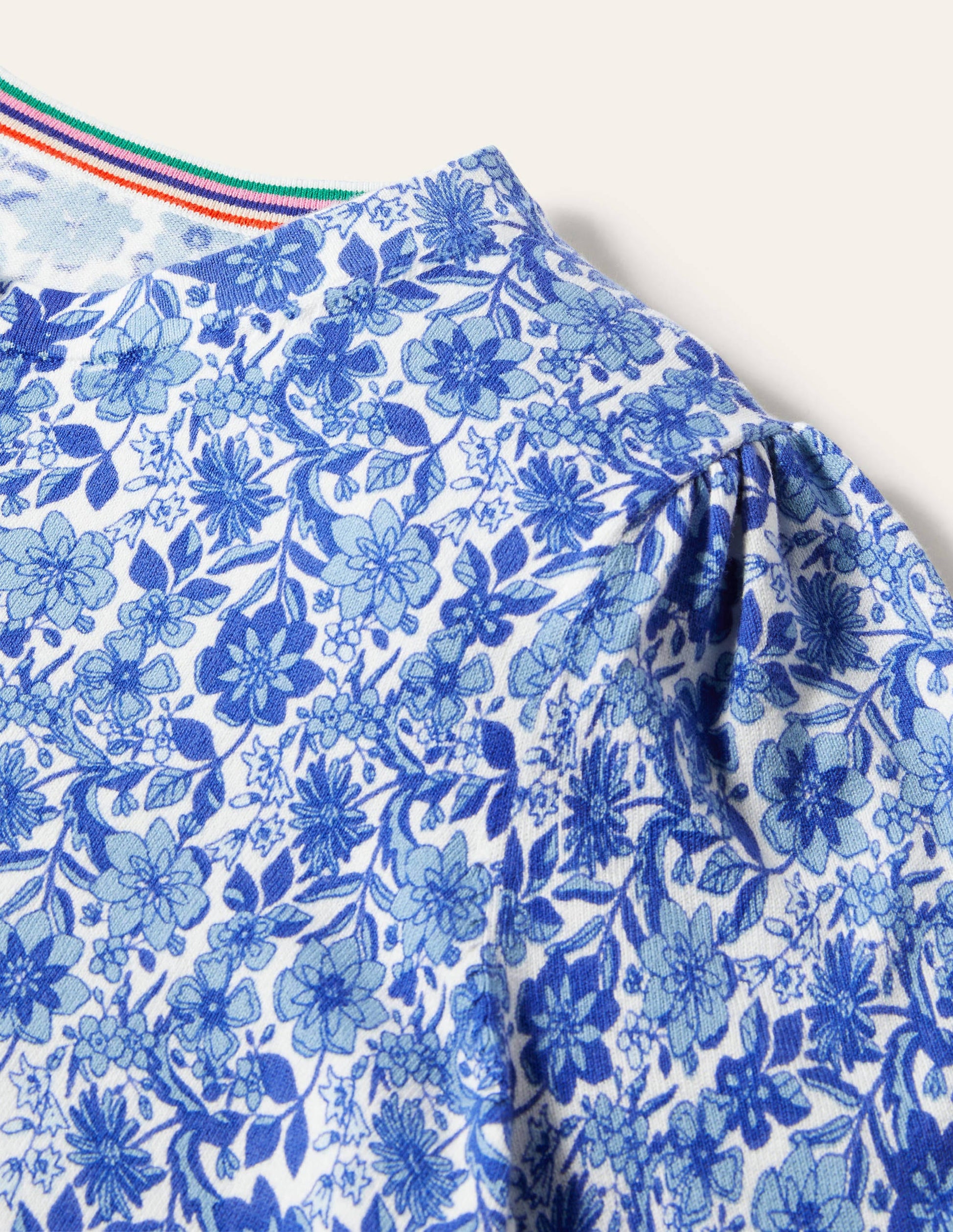 Cotton Crew Neck Cardigan-Dawn Sky, Floret Bloom-5