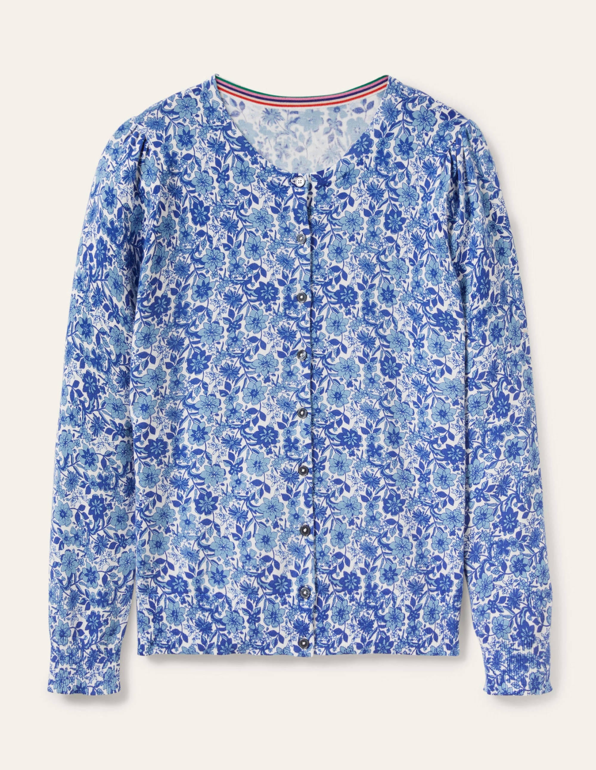Cotton Crew Neck Cardigan-Dawn Sky, Floret Bloom - Image 6