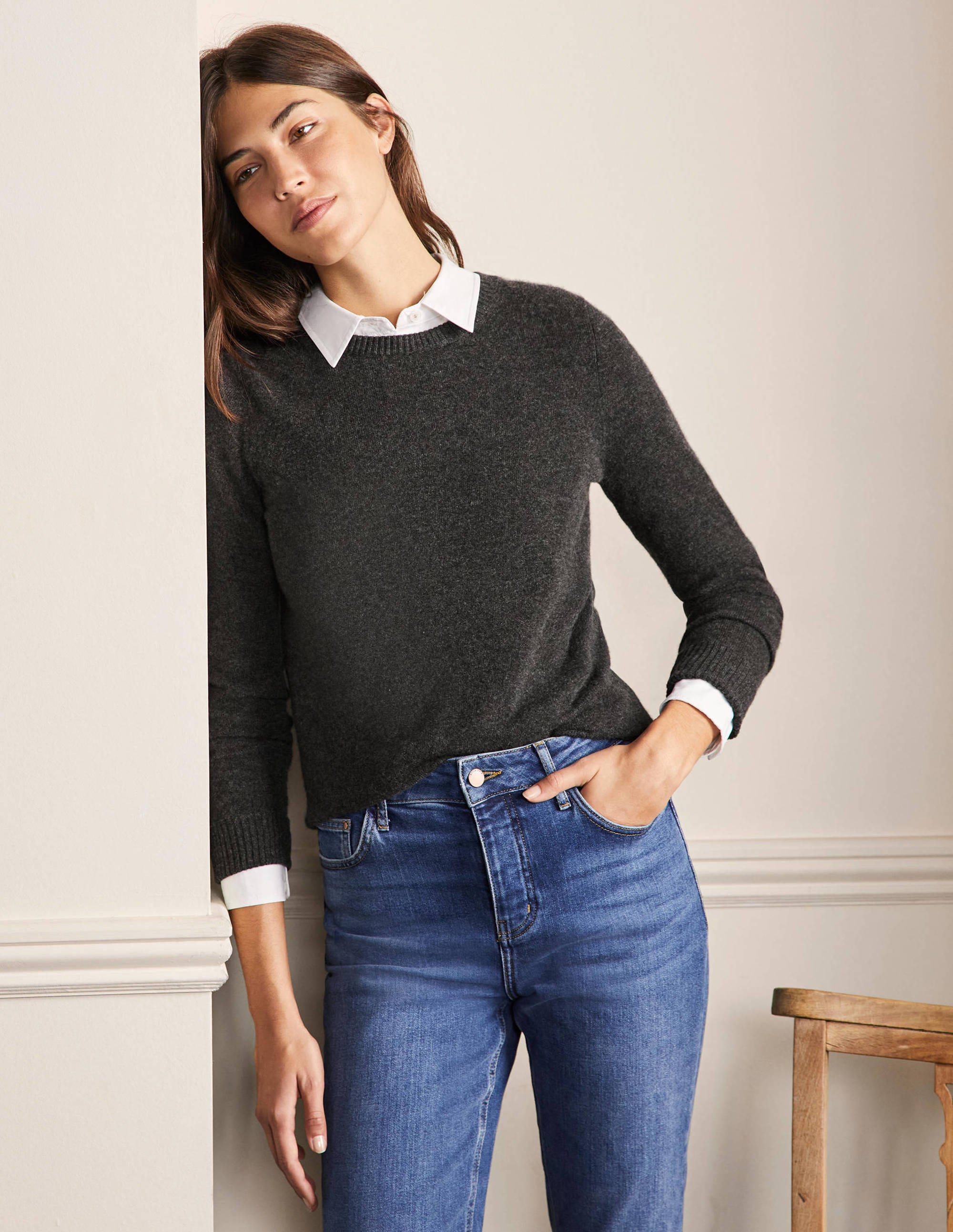 Cashmere Crew Neck Jumper-Charcoal Melange - Image 1