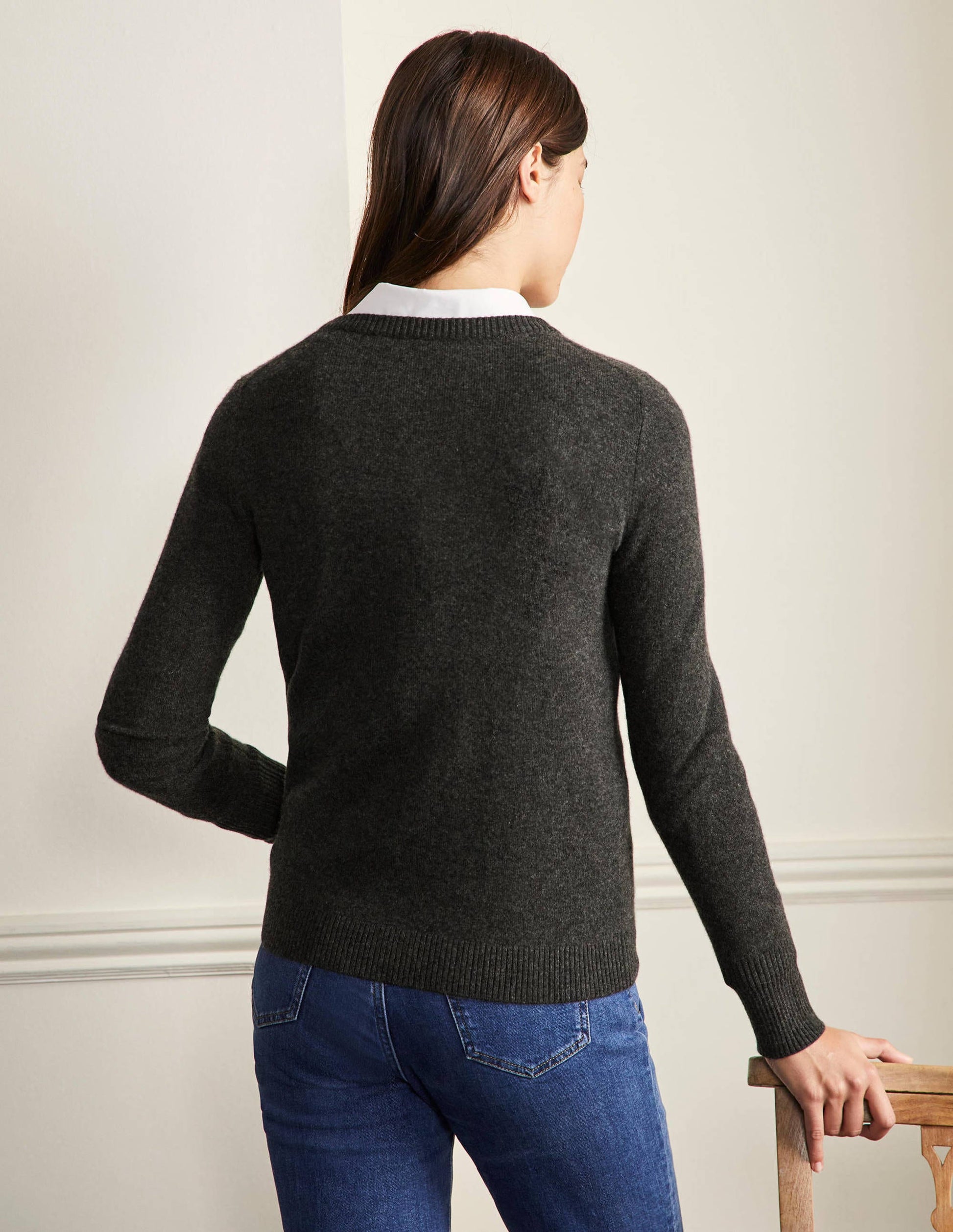 Cashmere Crew Neck Jumper-Charcoal Melange-3