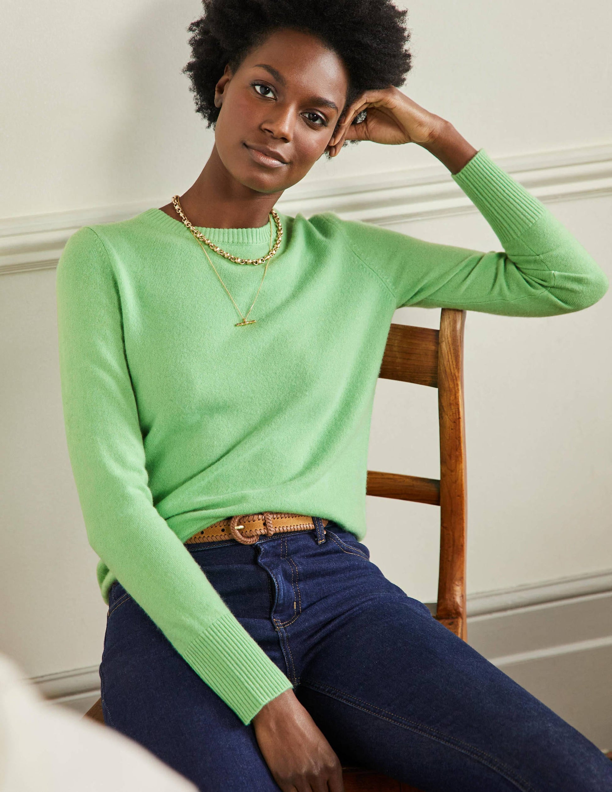 Cashmere Crew Neck Jumper-Zephyr Green-5