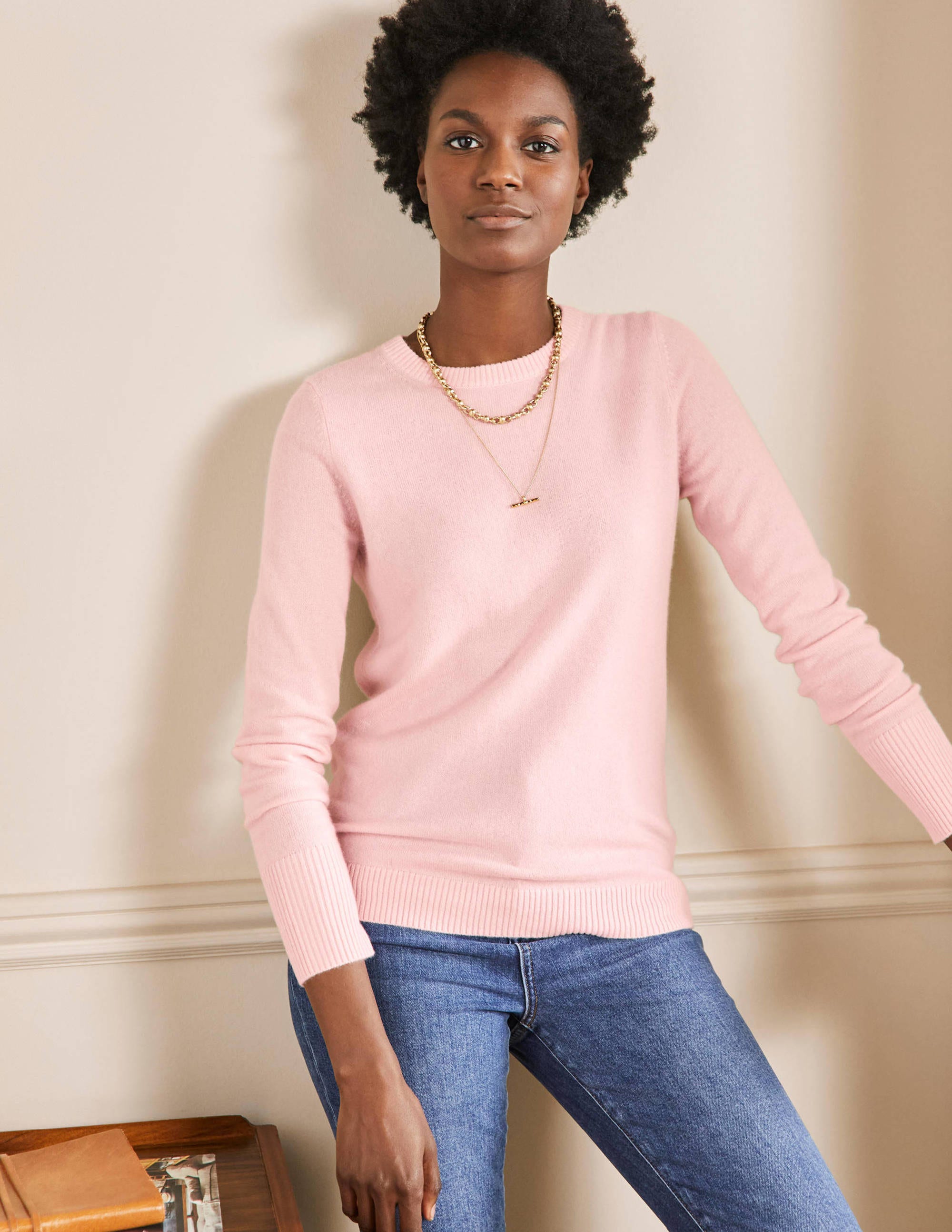 Cashmere Crew Neck Jumper-Pink Blush - Image 4