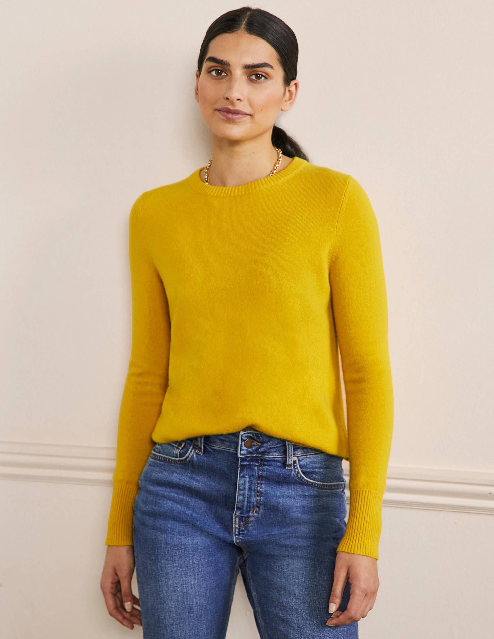 Cashmere Crew Neck Jumper-Citrine Yellow - Image 1