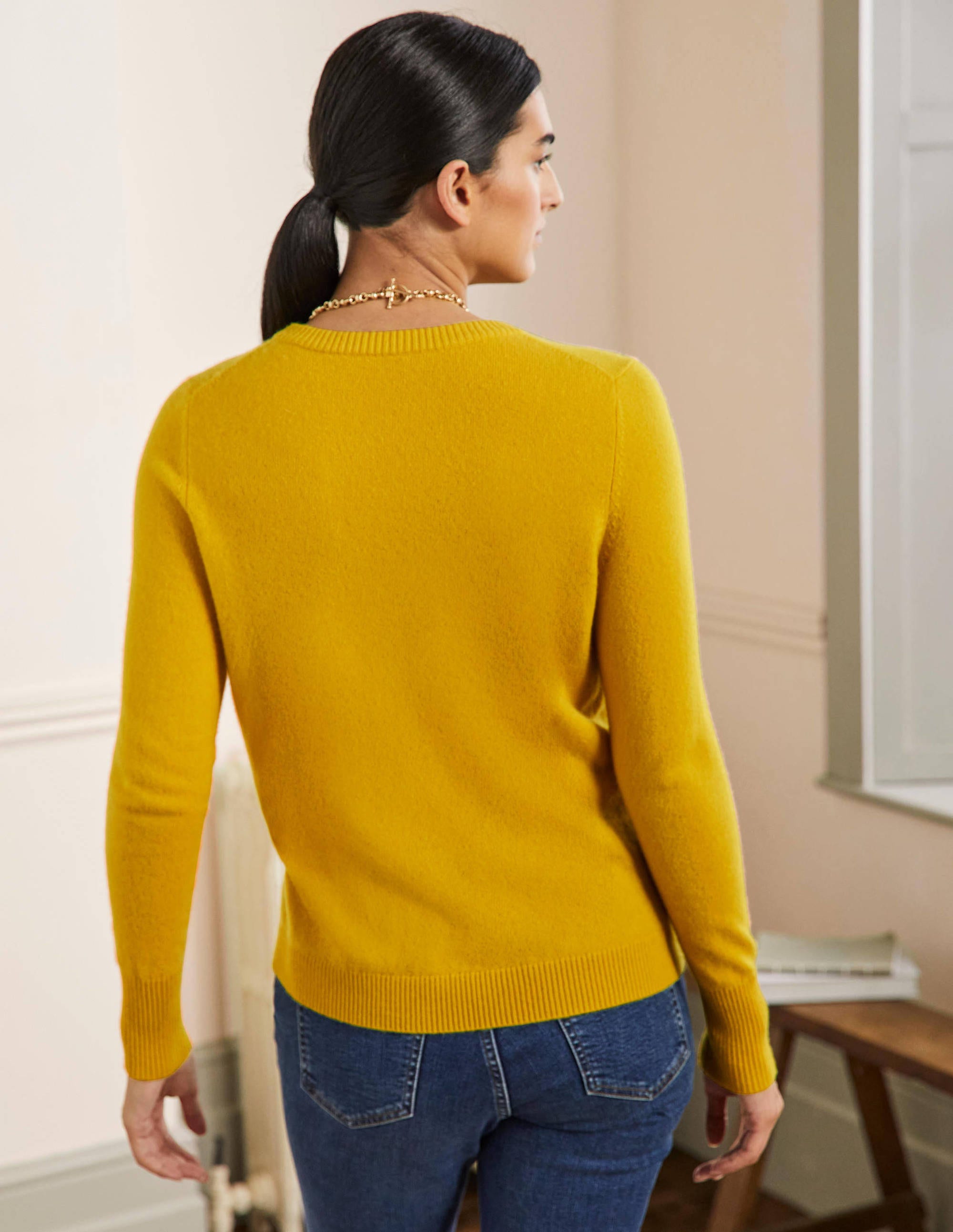 Cashmere Crew Neck Jumper-Citrine Yellow - Image 3
