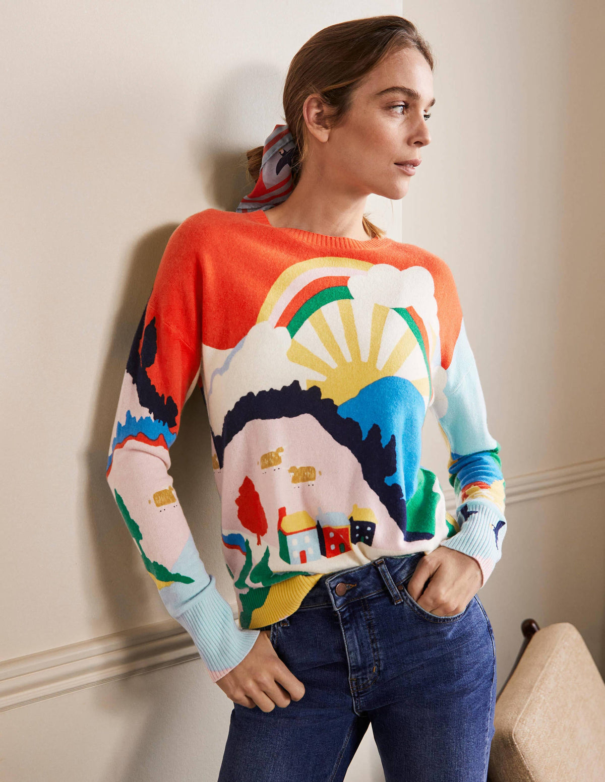 Margot Cashmere Jumper-Chalky Pink, Scenic Meadow-4