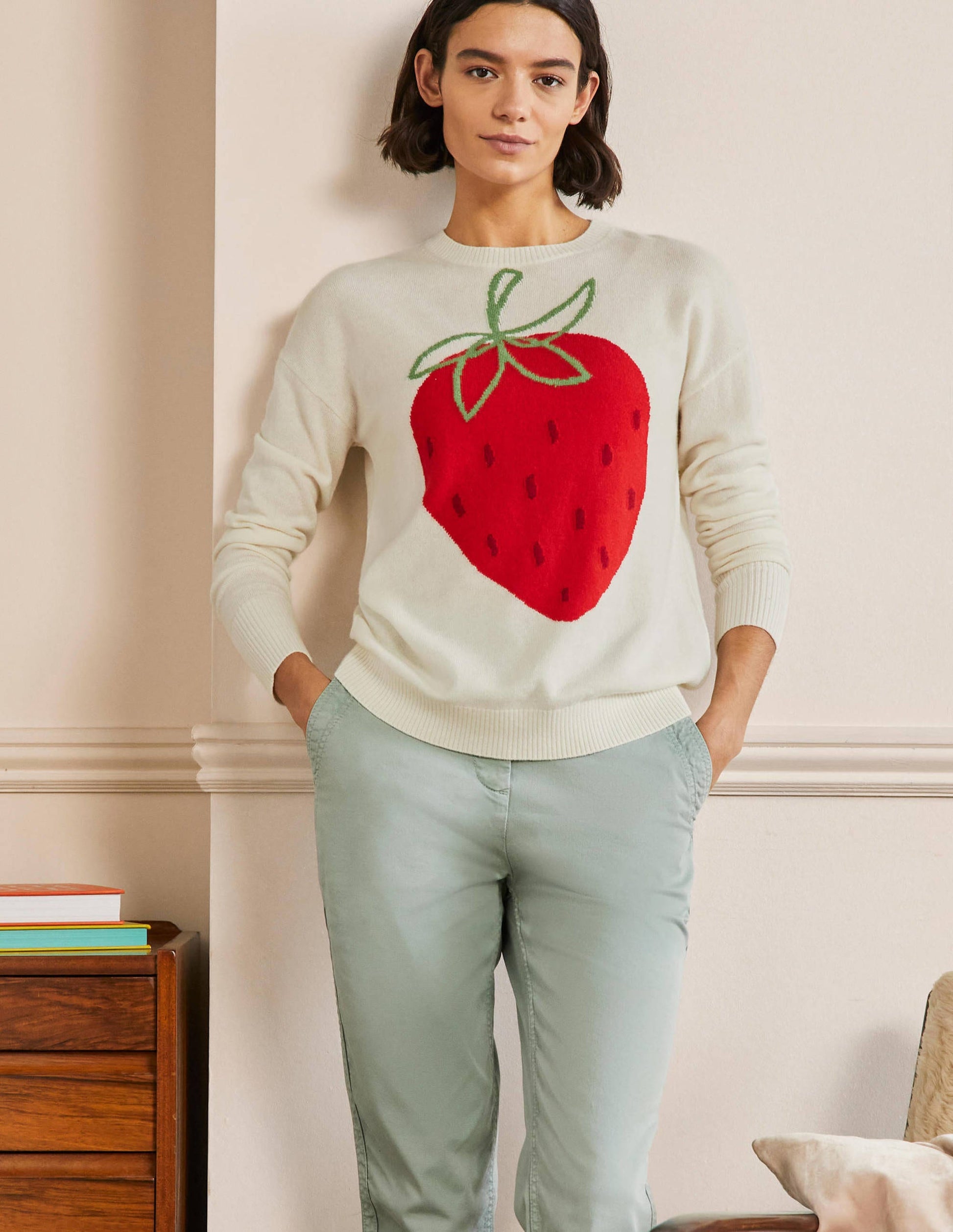 Margot Cashmere Jumper-Ivory, Strawberry-1