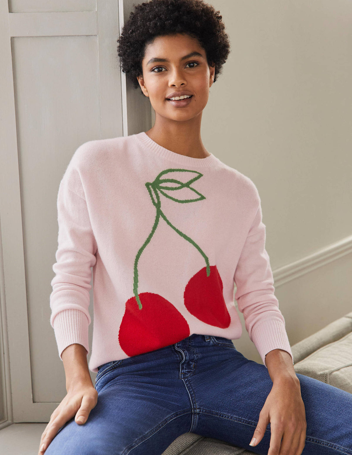 Margot Cashmere Jumper-Milkshake, Cherry-1