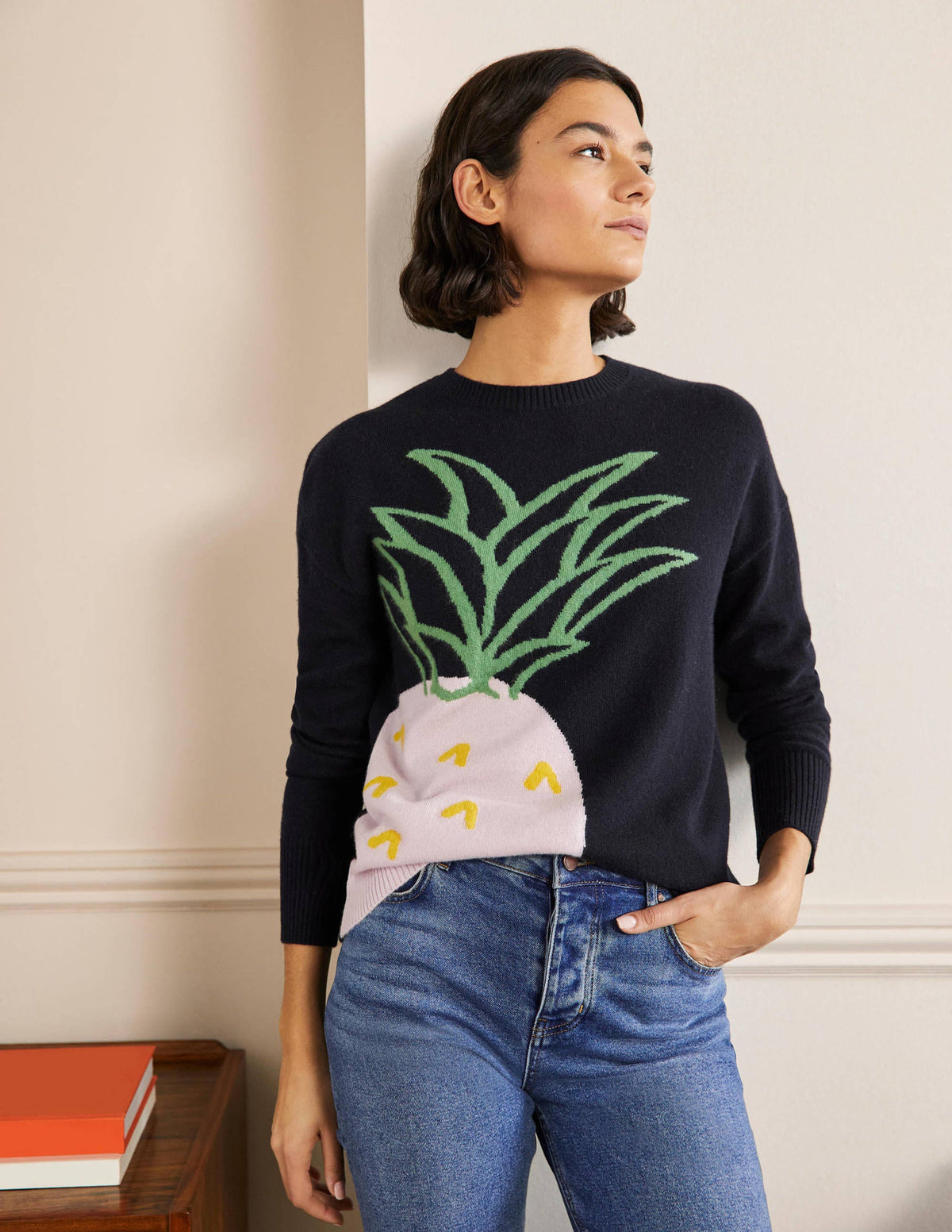 Margot Cashmere Jumper-Navy, Pineapple-1