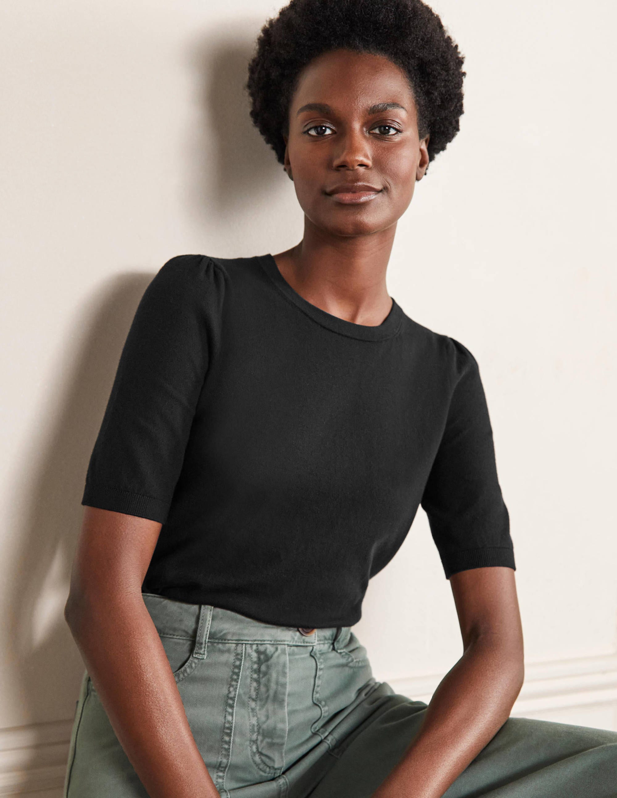 Cotton Crew Knitted Top-Black - Image 1